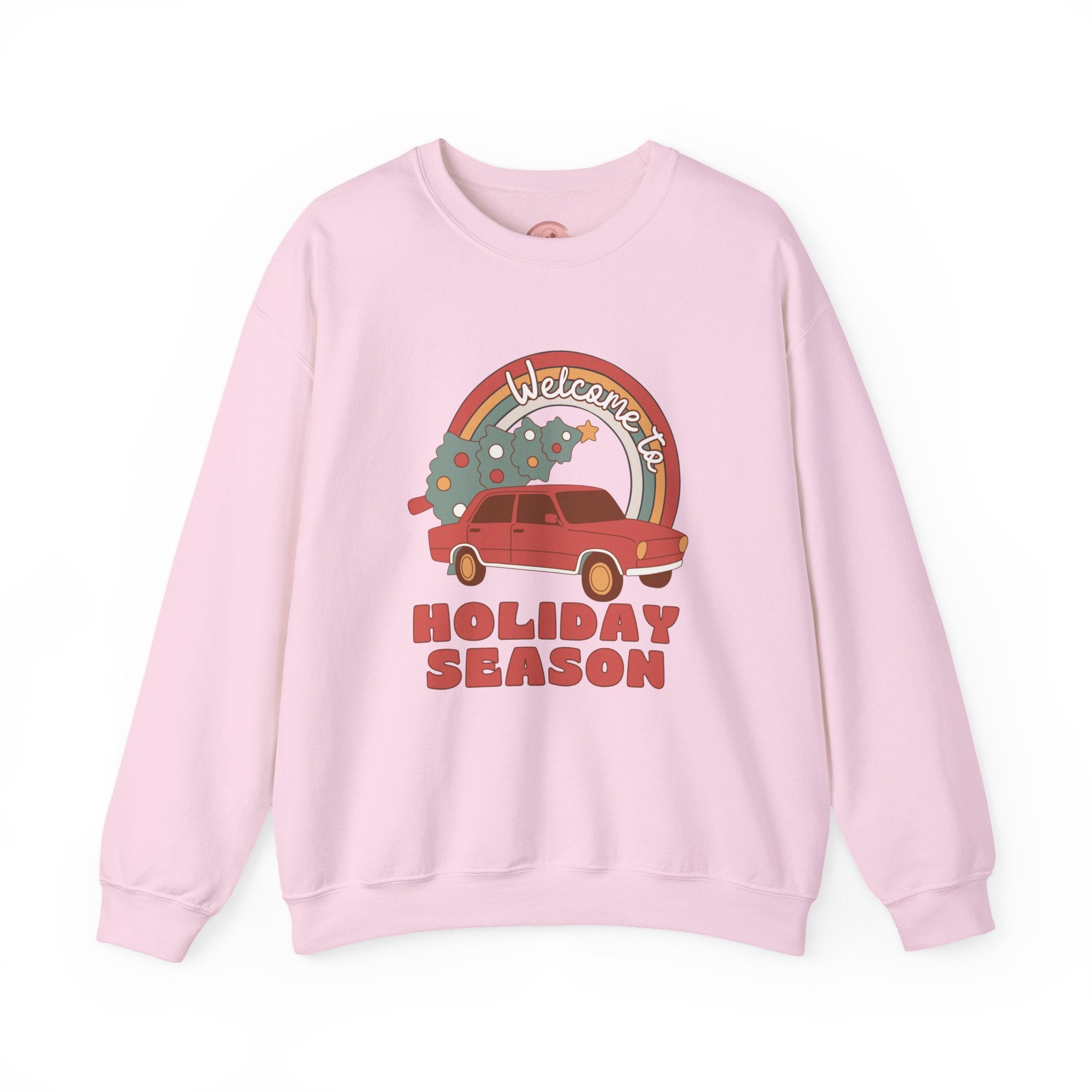 Holiday Season Sweatshirt — Retro Car & Tree Christmas Crewneck