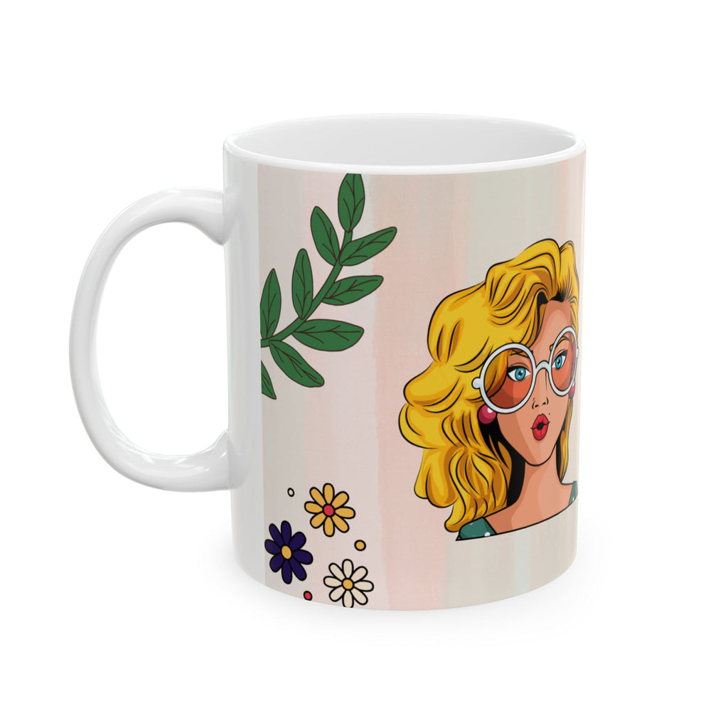 Cute Retro Pop Art Ceramic Mug – 'Chill Out' Floral Coffee Cup (11oz & 15oz)
