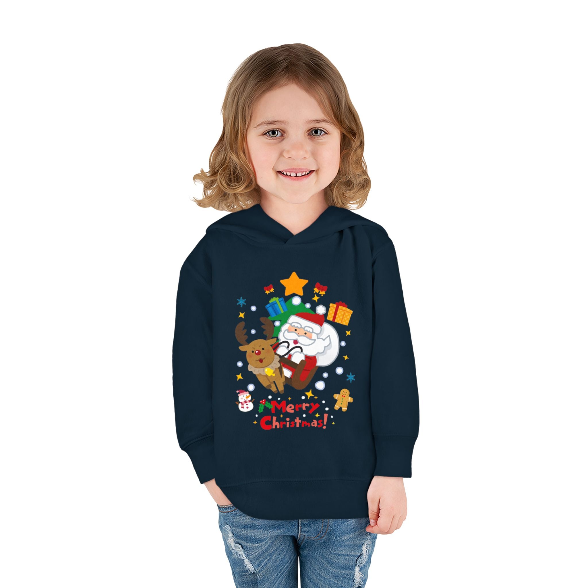 Toddler Hoodie — Merry Christmas Santa & Reindeer Holiday Pullover