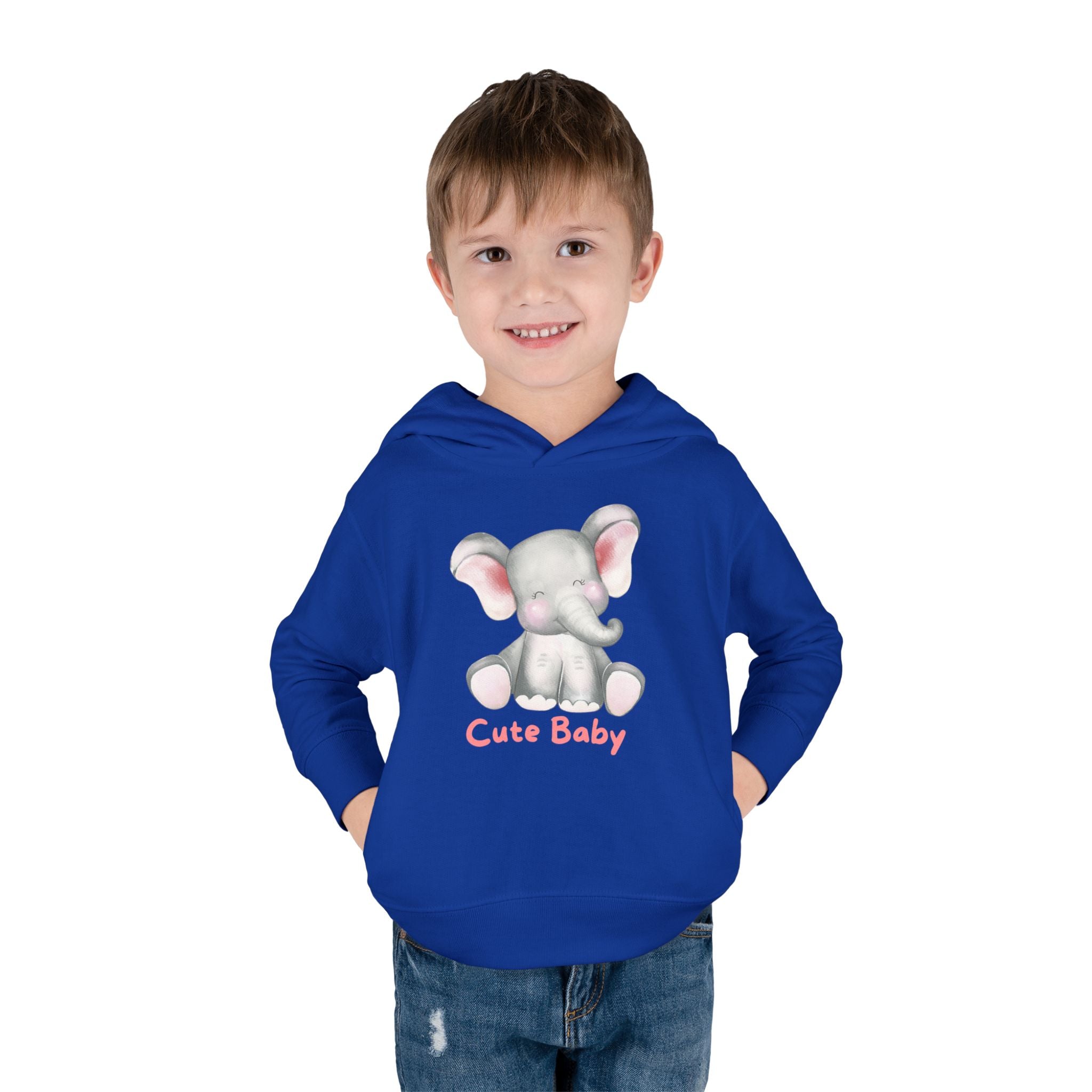 Toddler Hoodie — Cute Baby Elephant Pullover (Pink Text)