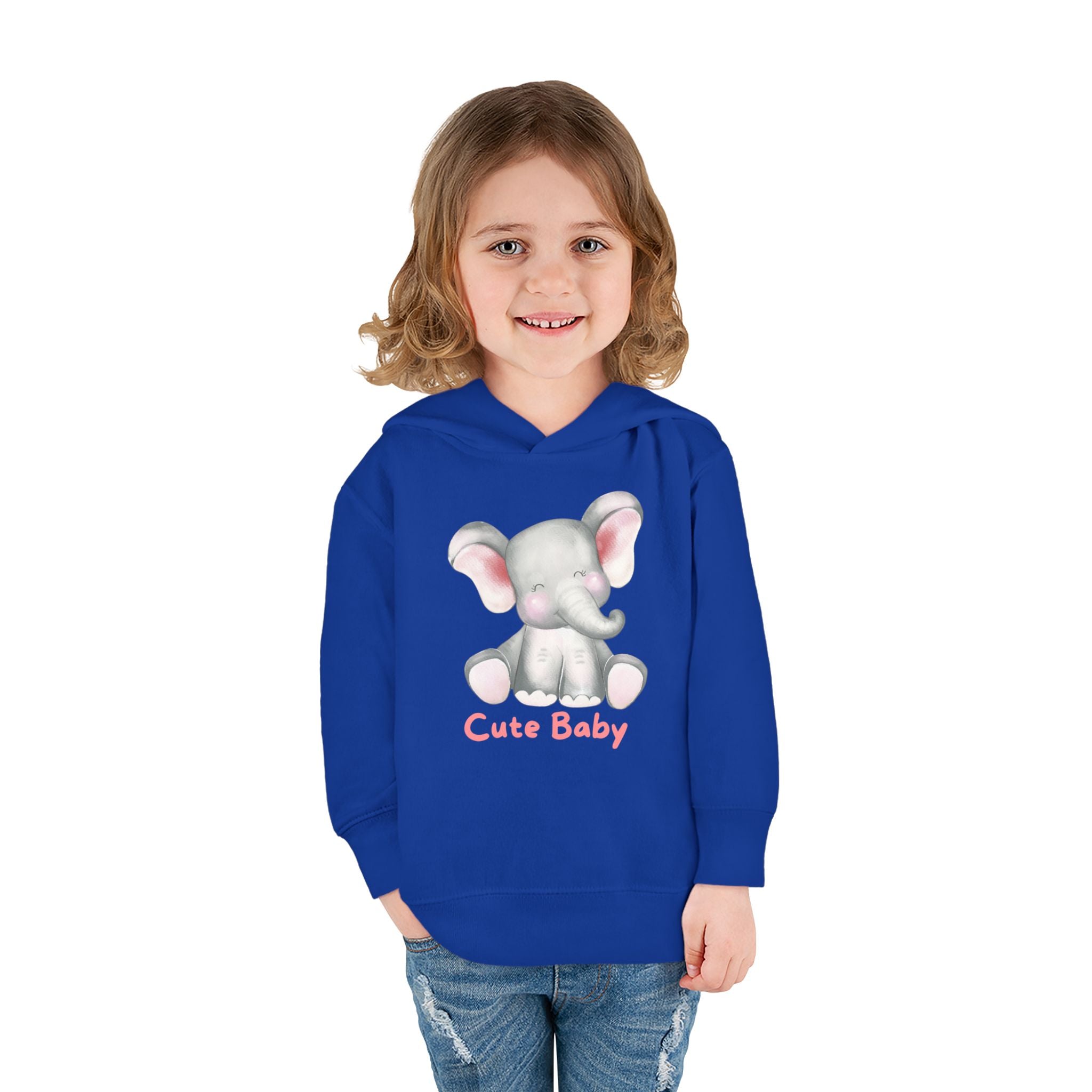Toddler Hoodie — Cute Baby Elephant Pullover (Pink Text)
