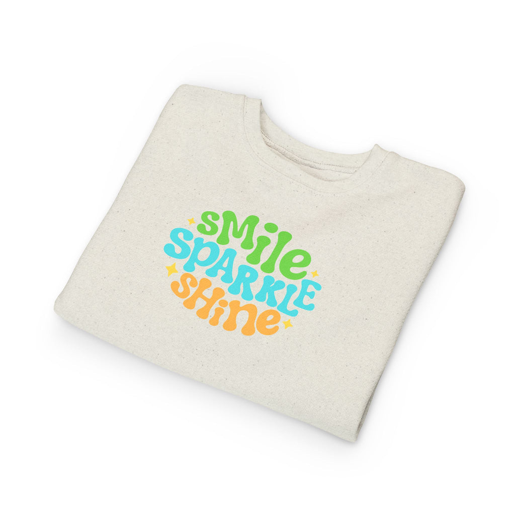 Toddler Sweatshirt – "Smile Sparkle Shine" Retro Rainbow Crewneck