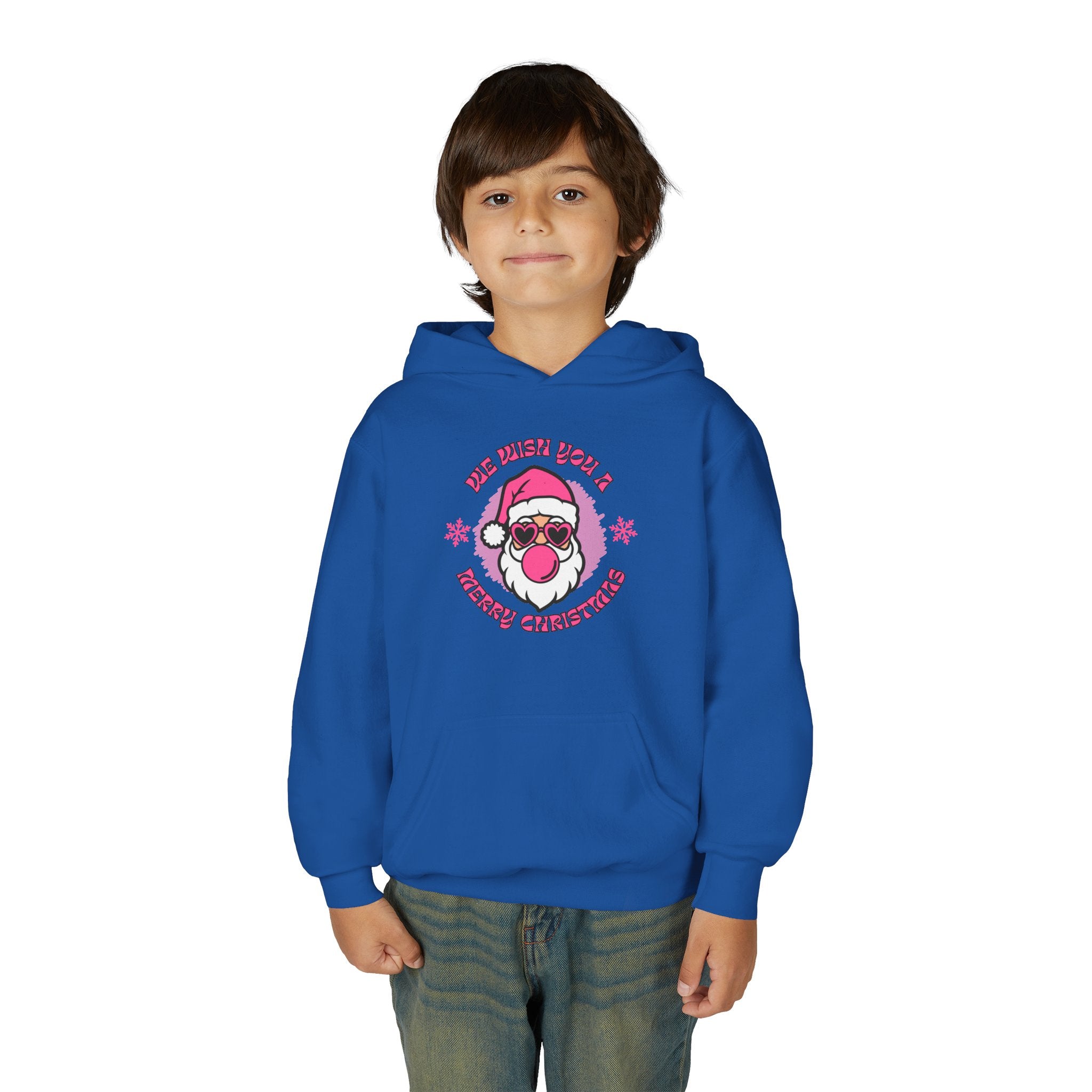 Kids Christmas Hoodie - Pink Sunglasses Santa "He Believes You" Holiday Sweatshirt