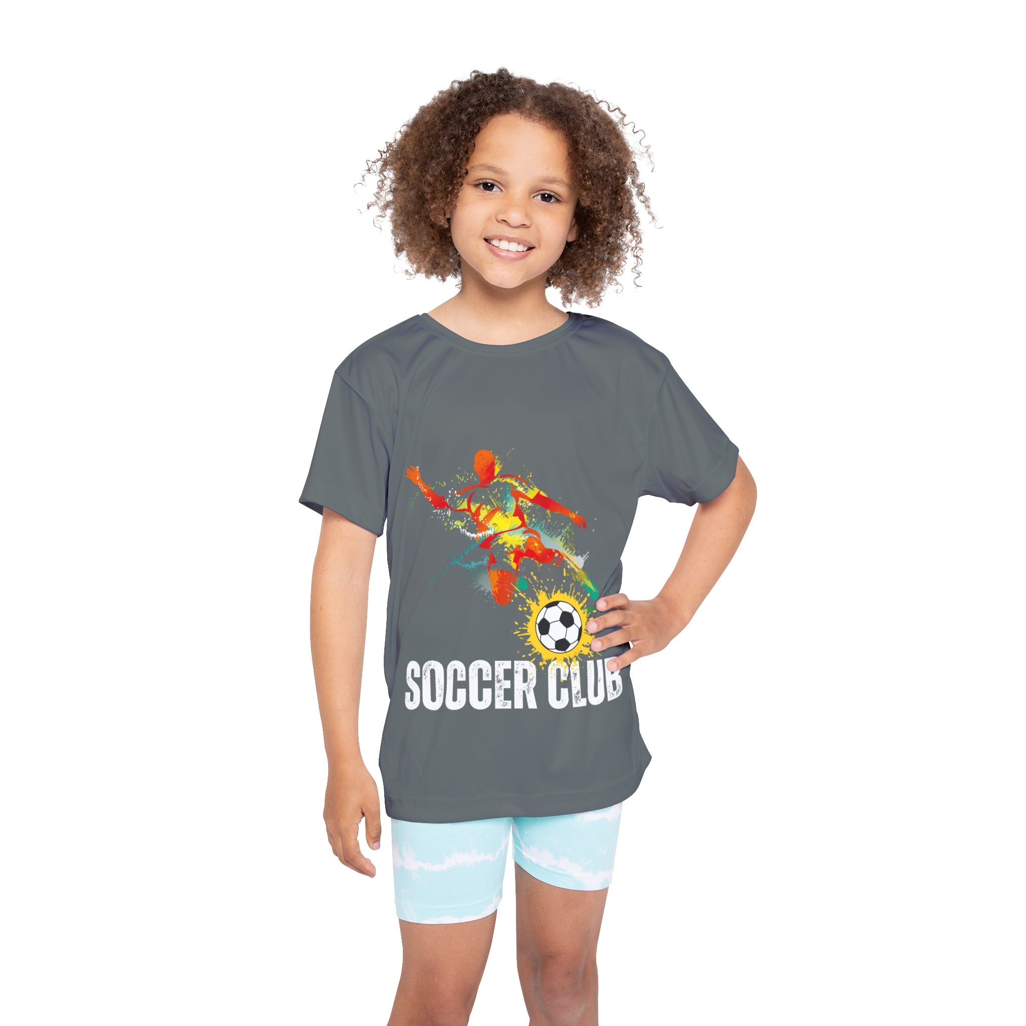 Kids Soccer Club Jersey — Youth Athletic Tee with Color Splash Soccer Graphic