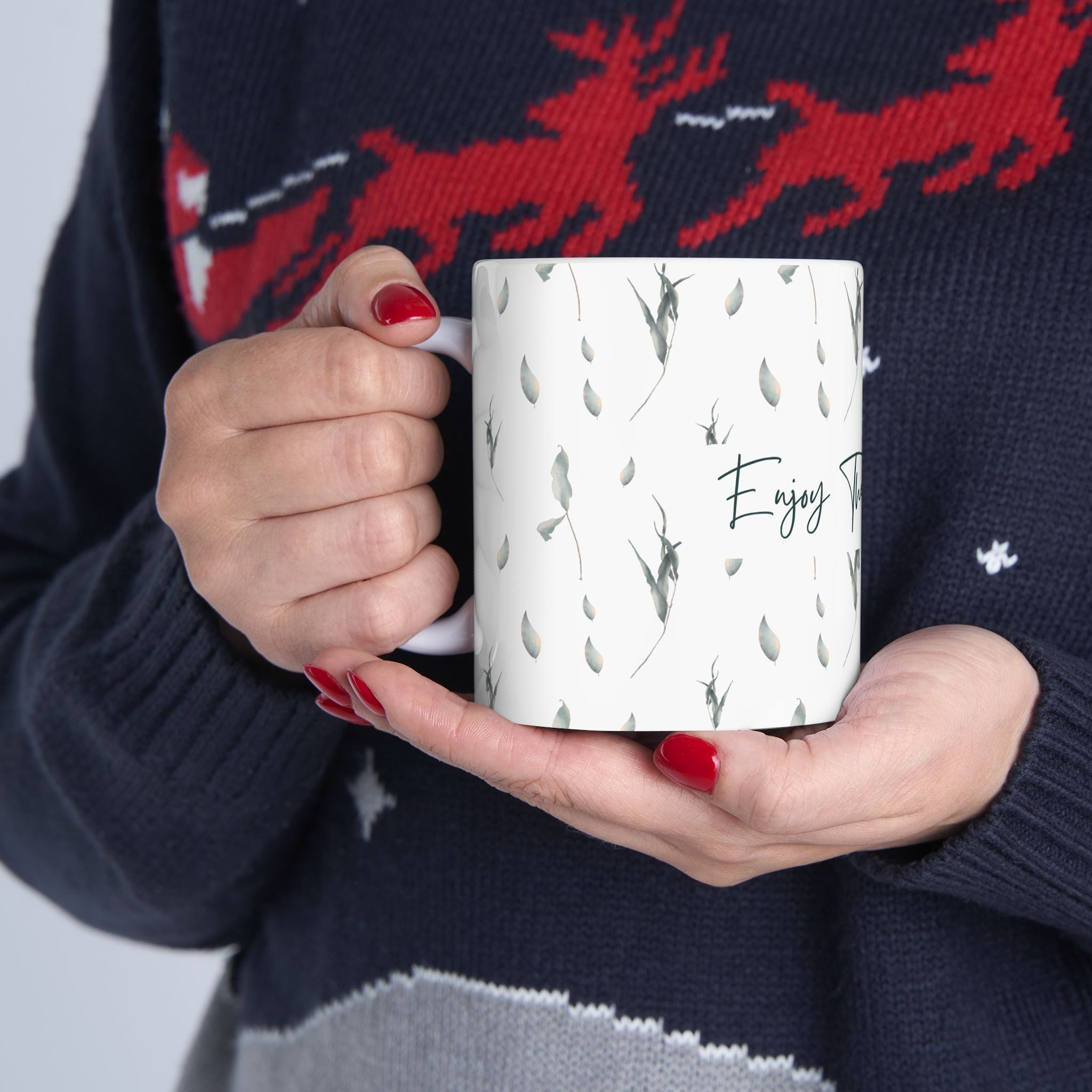 Enjoy The Little Things Ceramic Mug — Minimal Botanical 11oz & 15oz Coffee Tea Cup