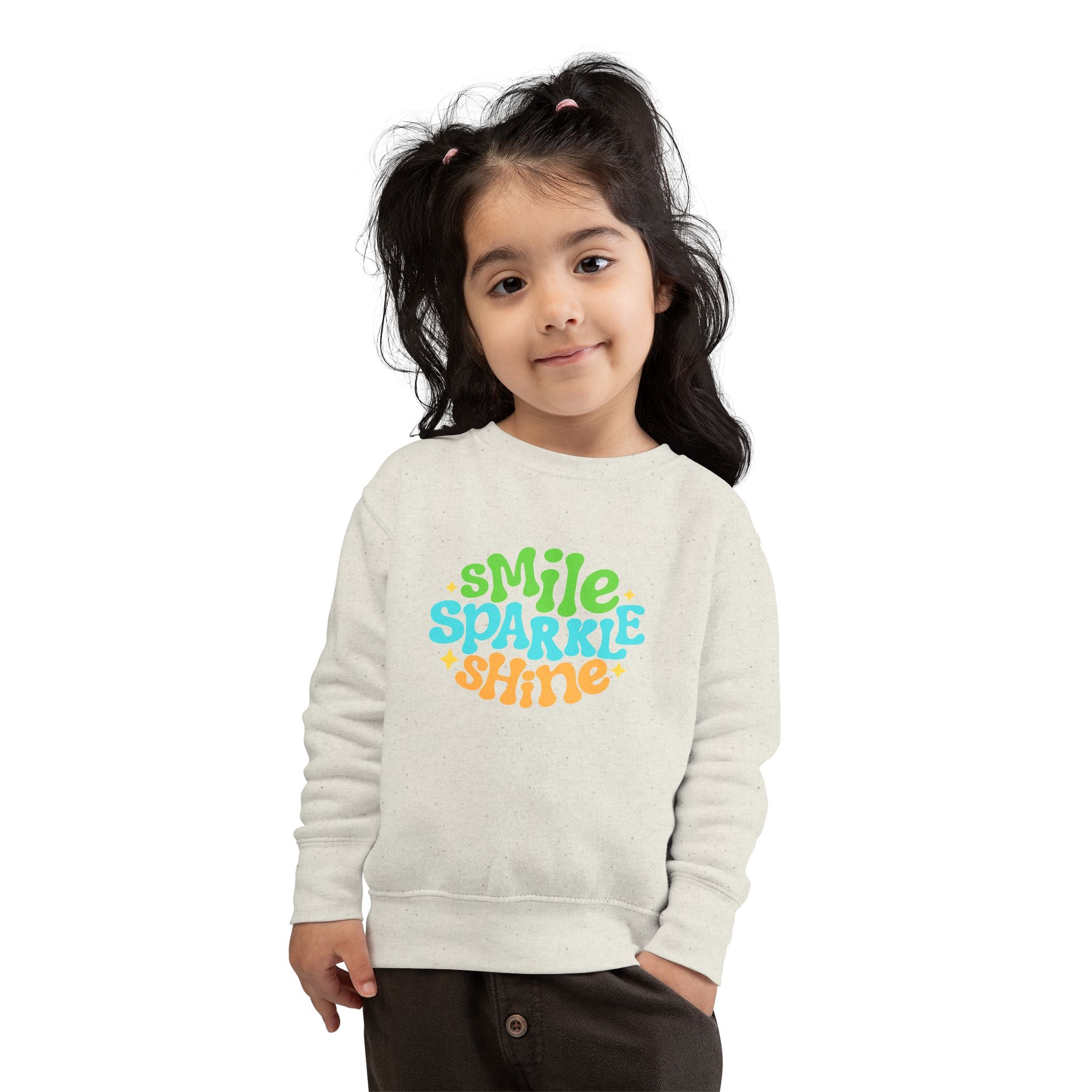 Toddler Sweatshirt – "Smile Sparkle Shine" Retro Rainbow Crewneck