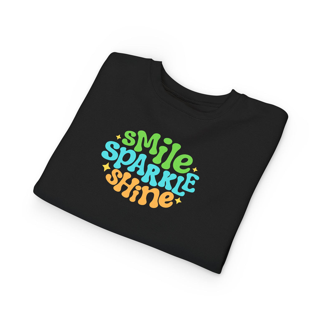 Toddler Sweatshirt – "Smile Sparkle Shine" Retro Rainbow Crewneck