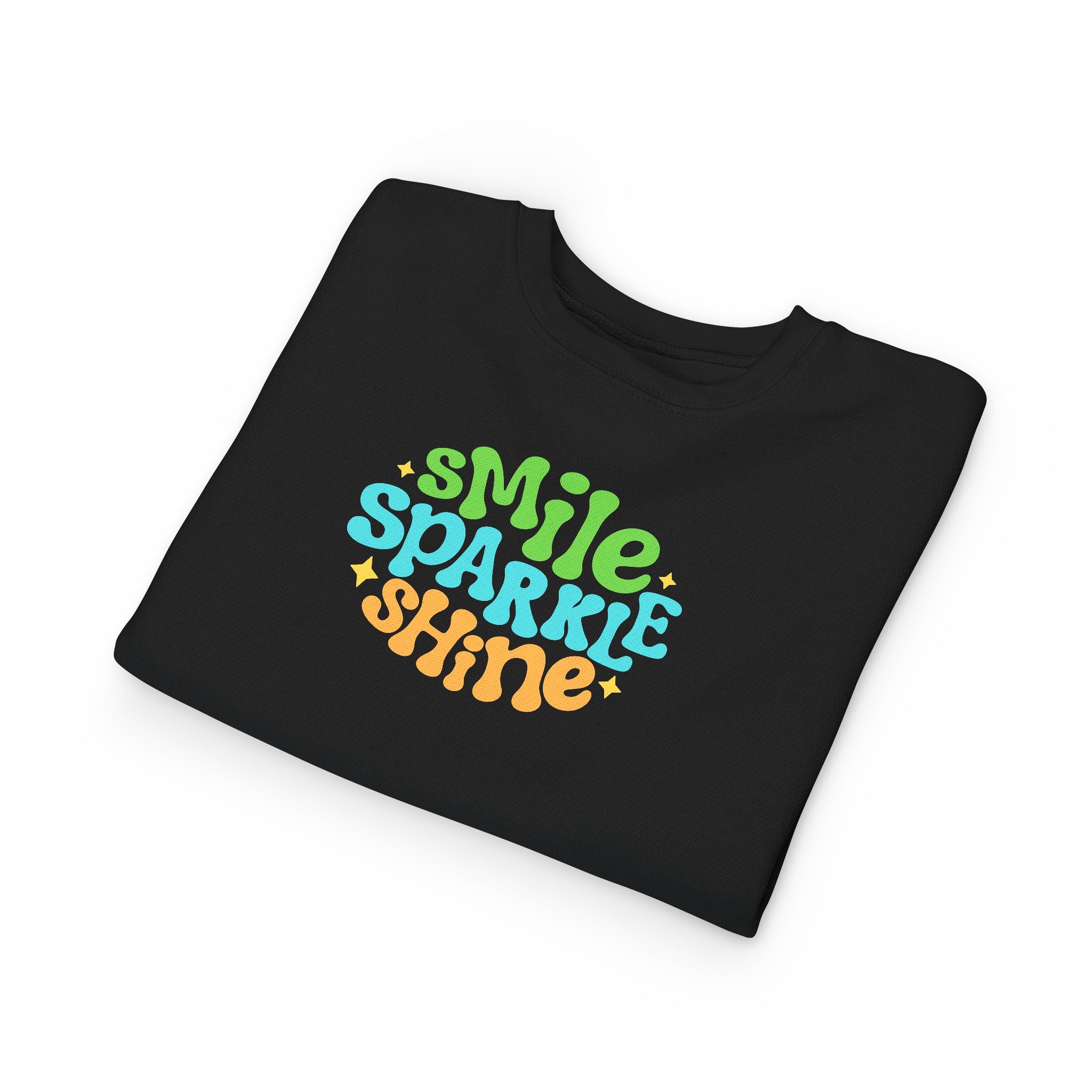 Toddler Sweatshirt – "Smile Sparkle Shine" Retro Rainbow Crewneck
