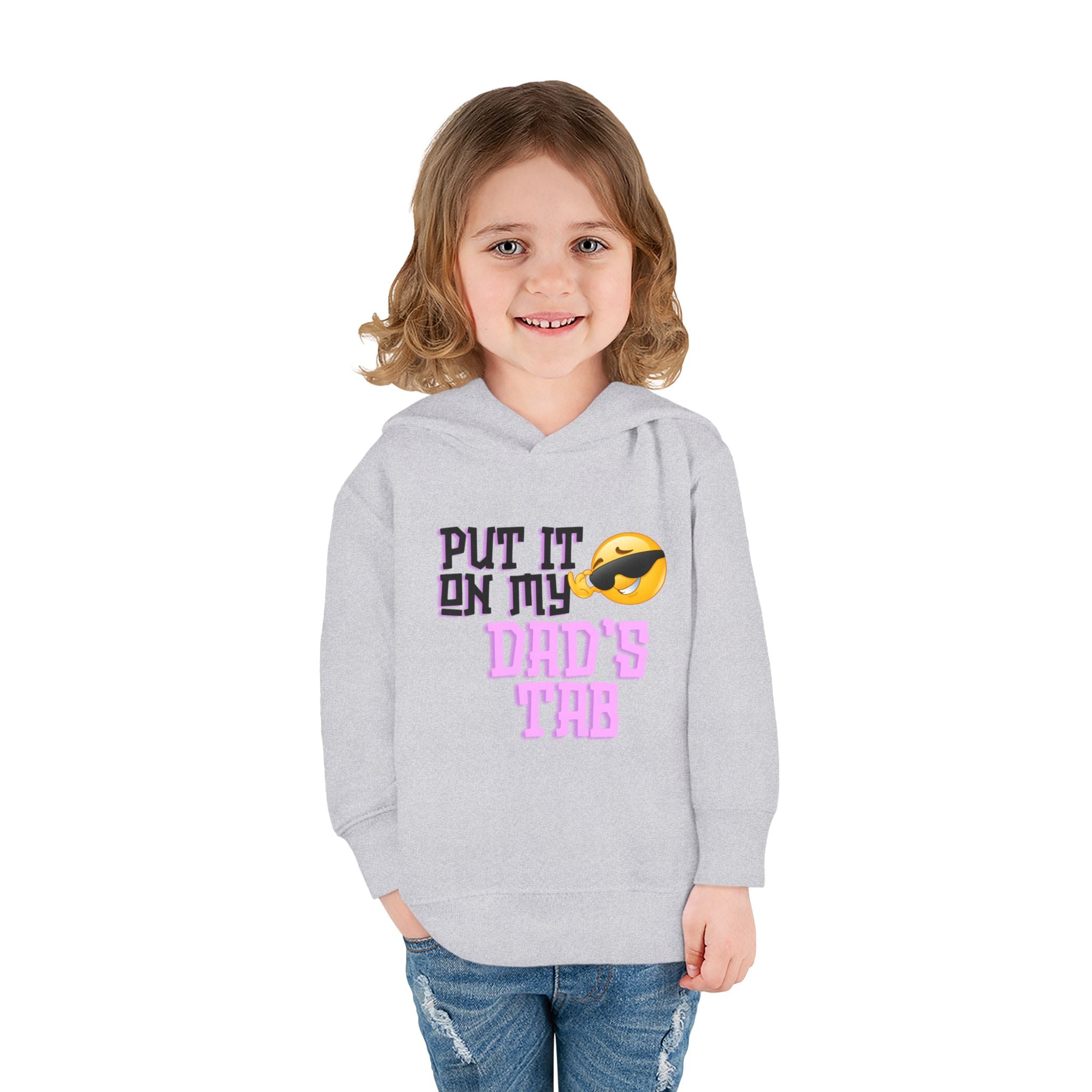 Toddler Fleece Hoodie - "Put it on my dad's tab" Cozy Adventure Print, Light Gray