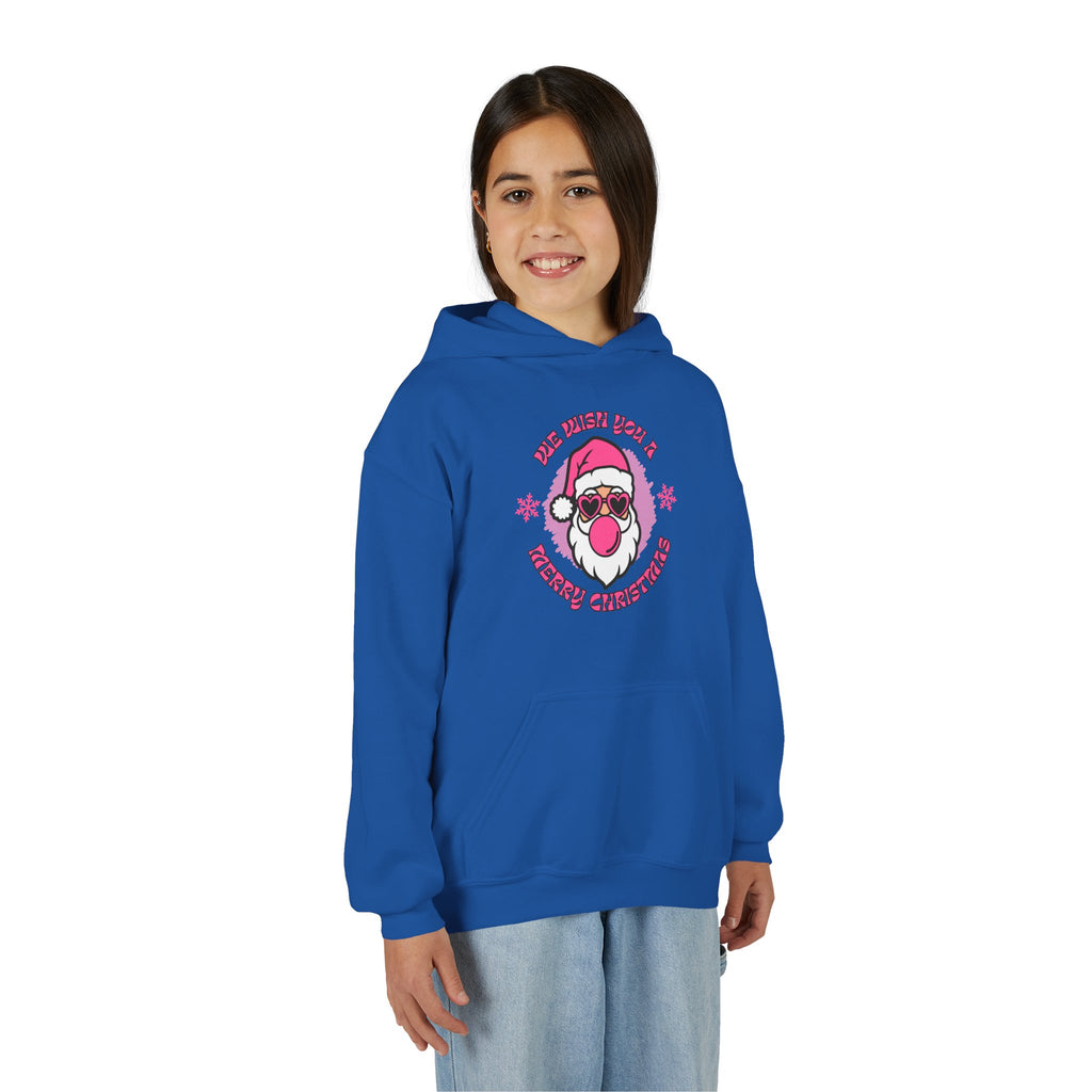 Kids Christmas Hoodie - Pink Sunglasses Santa "He Believes You" Holiday Sweatshirt