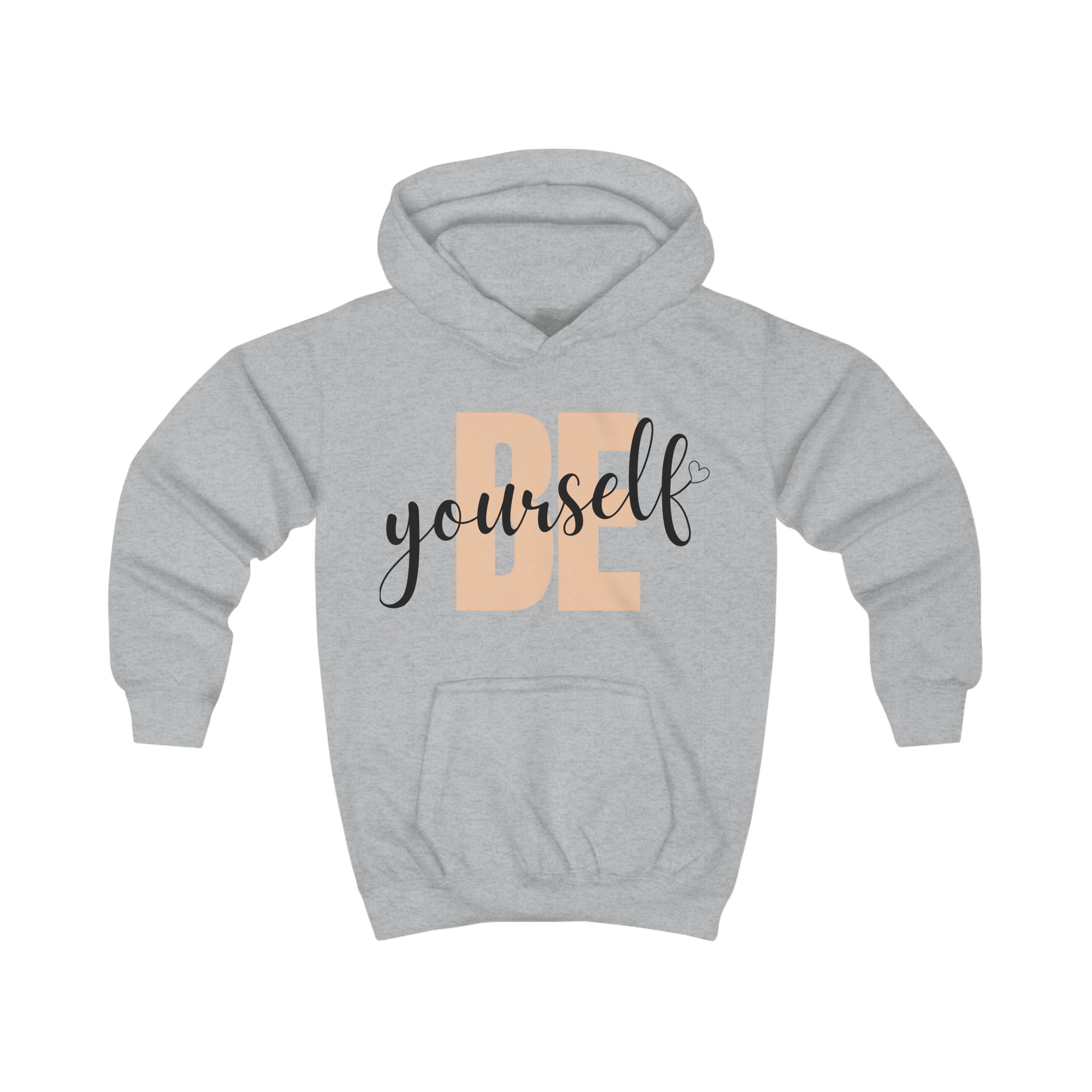 Kids Hoodie - Vibrant 'BE yourself' Graphic Orange Cozy Sweatshirt for Confidence and Comfort
