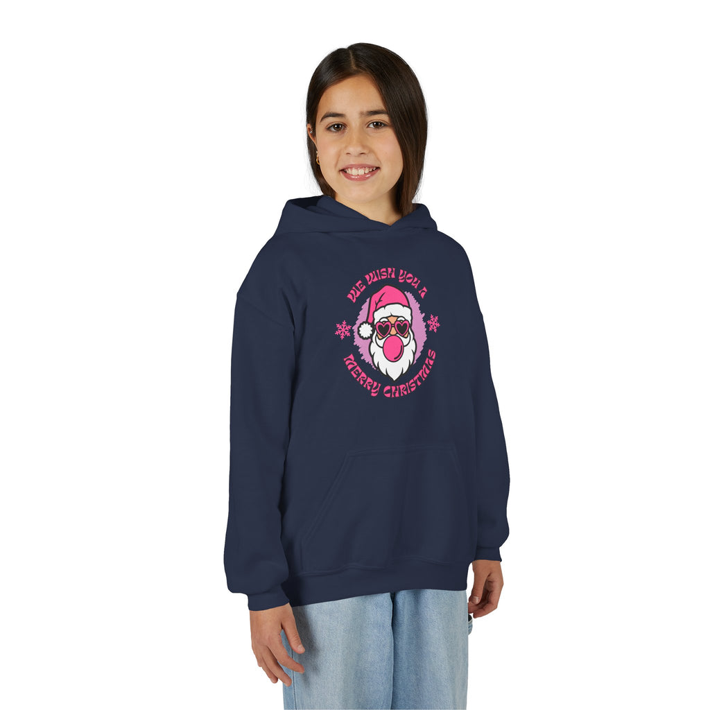 Kids Christmas Hoodie - Pink Sunglasses Santa "He Believes You" Holiday Sweatshirt