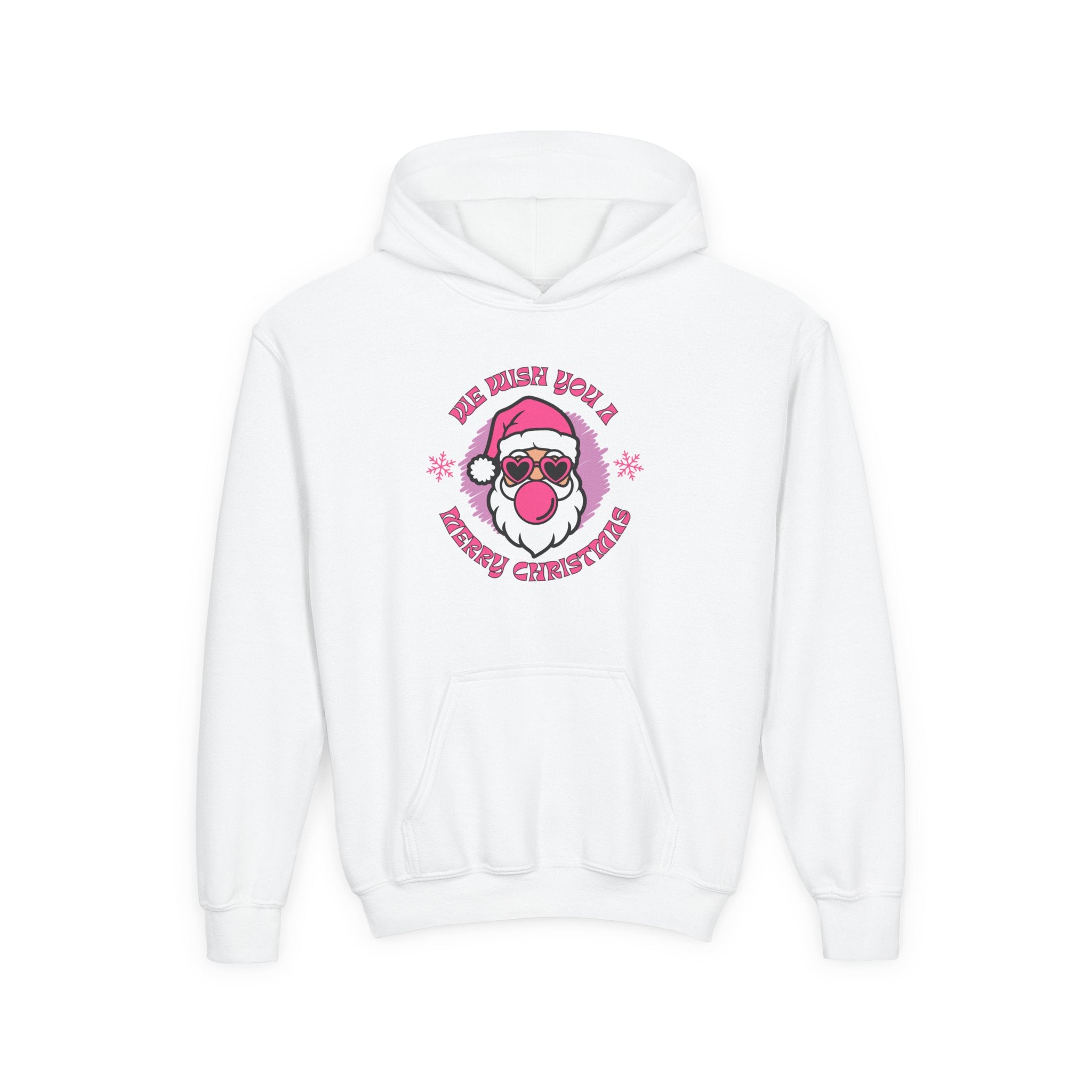 Kids Christmas Hoodie - Pink Sunglasses Santa "He Believes You" Holiday Sweatshirt