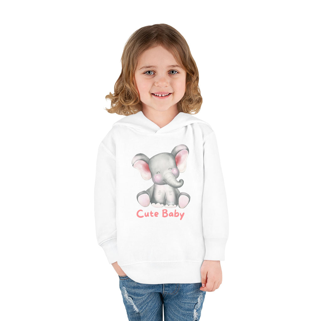 Toddler Hoodie — Cute Baby Elephant Pullover (Pink Text)