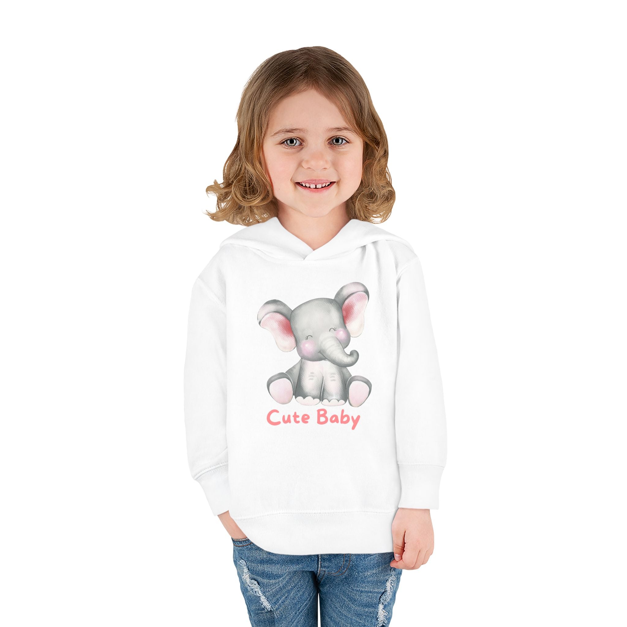 Toddler Hoodie — Cute Baby Elephant Pullover (Pink Text)