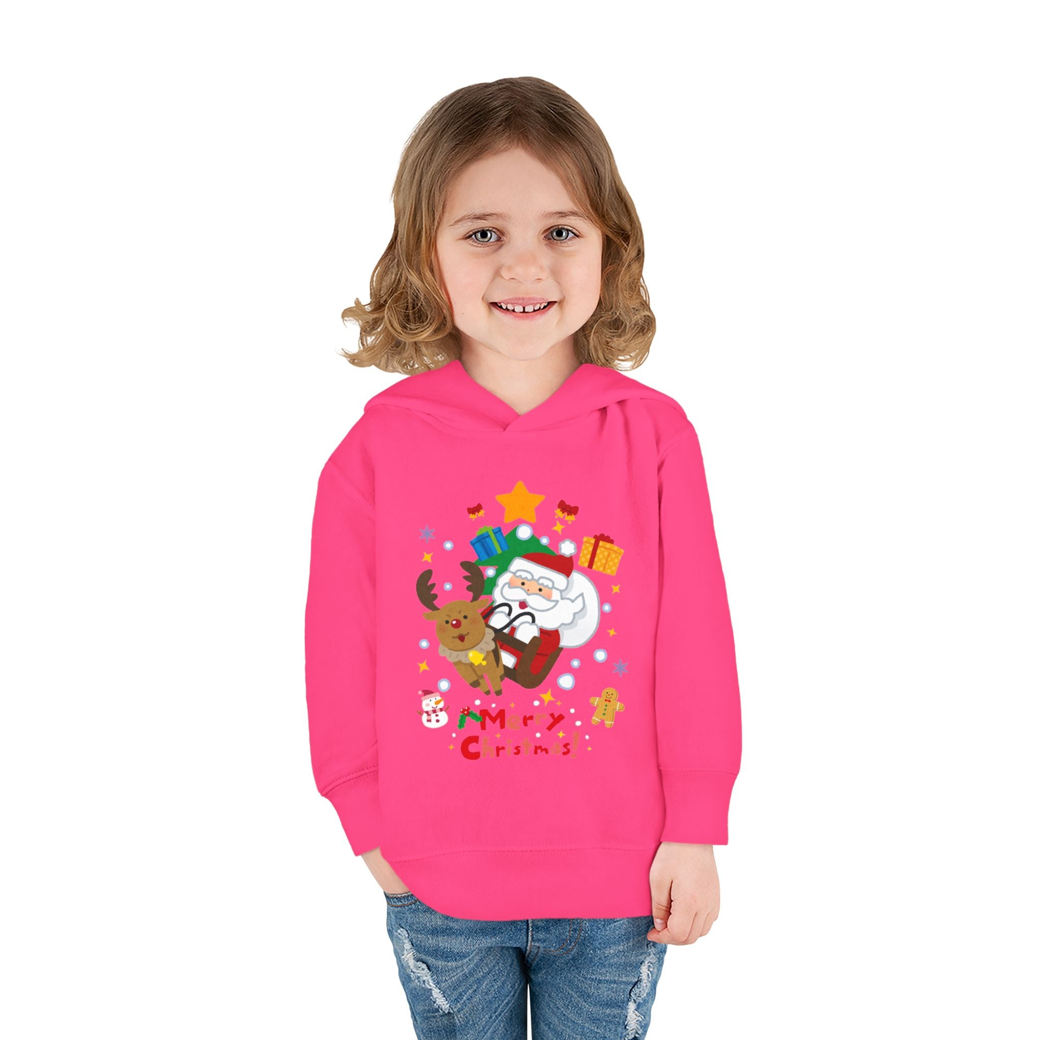 Toddler Hoodie — Merry Christmas Santa & Reindeer Holiday Pullover