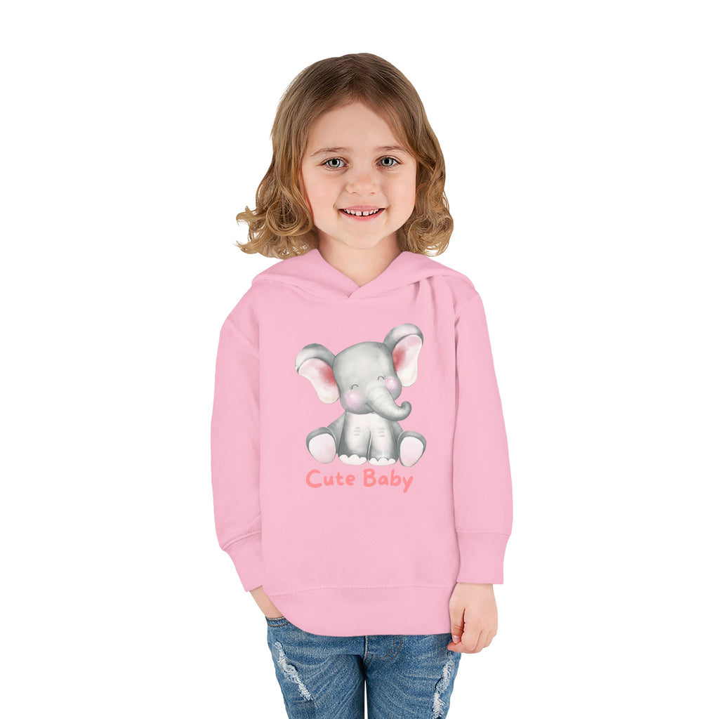Toddler Hoodie — Cute Baby Elephant Pullover (Pink Text)