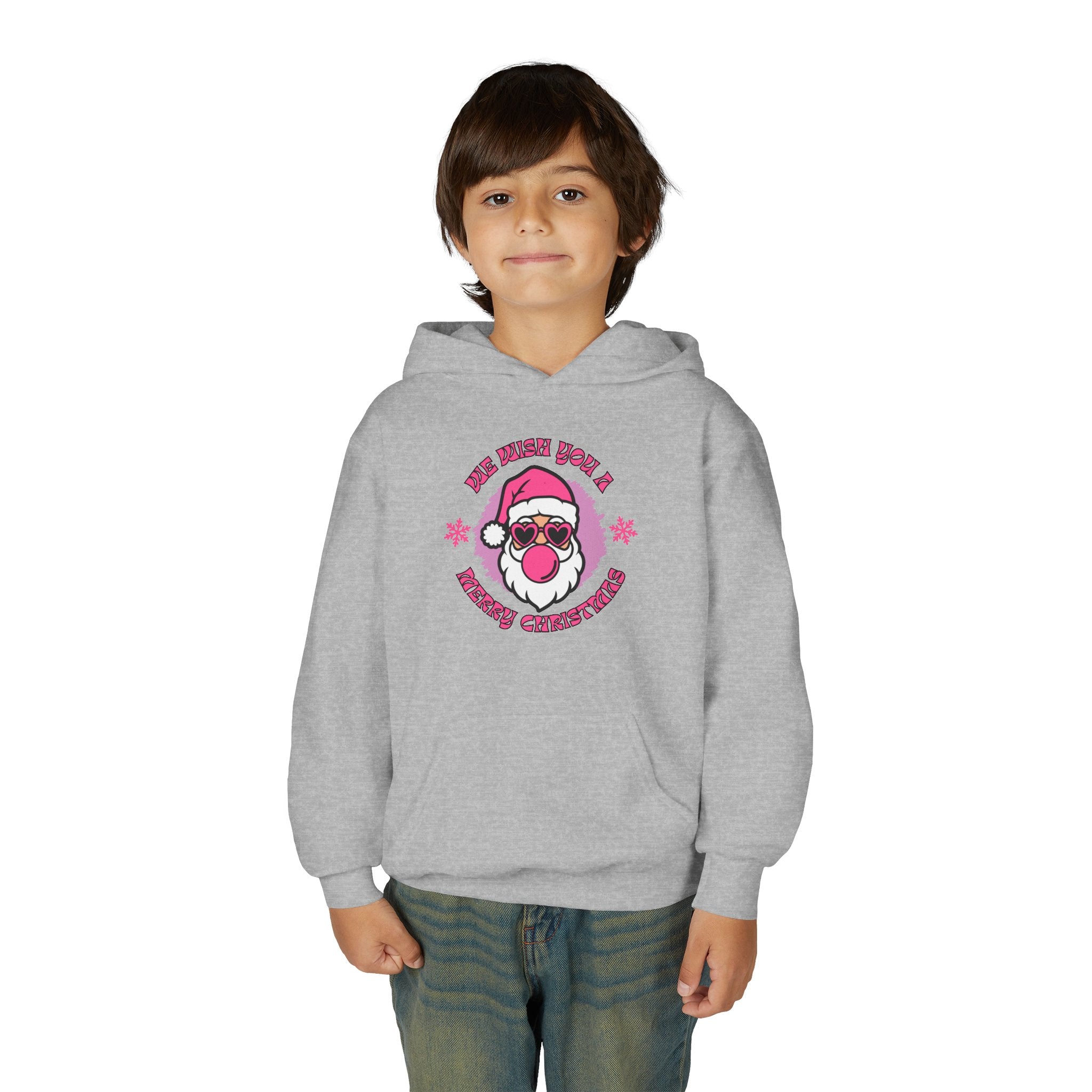 Kids Christmas Hoodie - Pink Sunglasses Santa "He Believes You" Holiday Sweatshirt