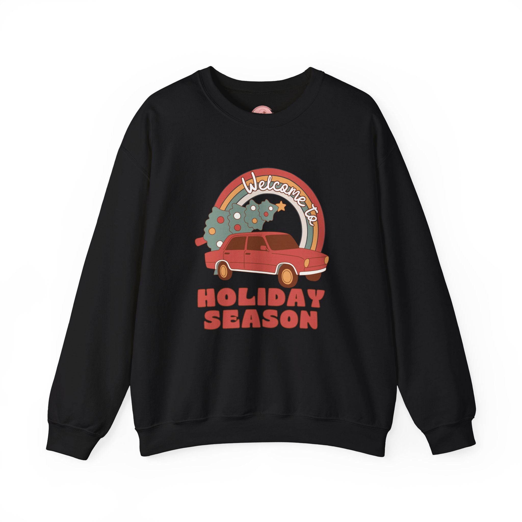 Holiday Season Sweatshirt — Retro Car & Tree Christmas Crewneck