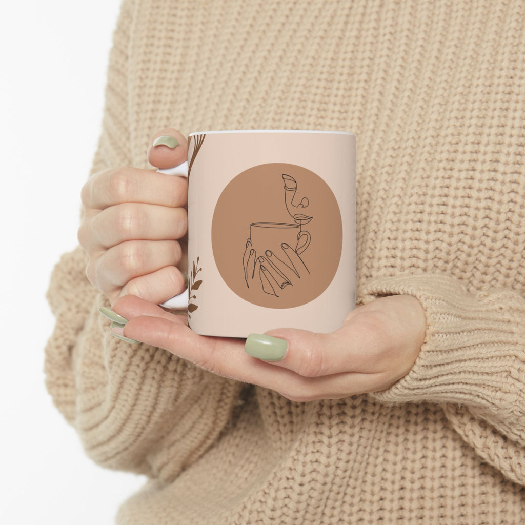 Life Is Better with Fresh Coffee Ceramic Mug — Beige Boho Coffee Cup (11oz/15oz)