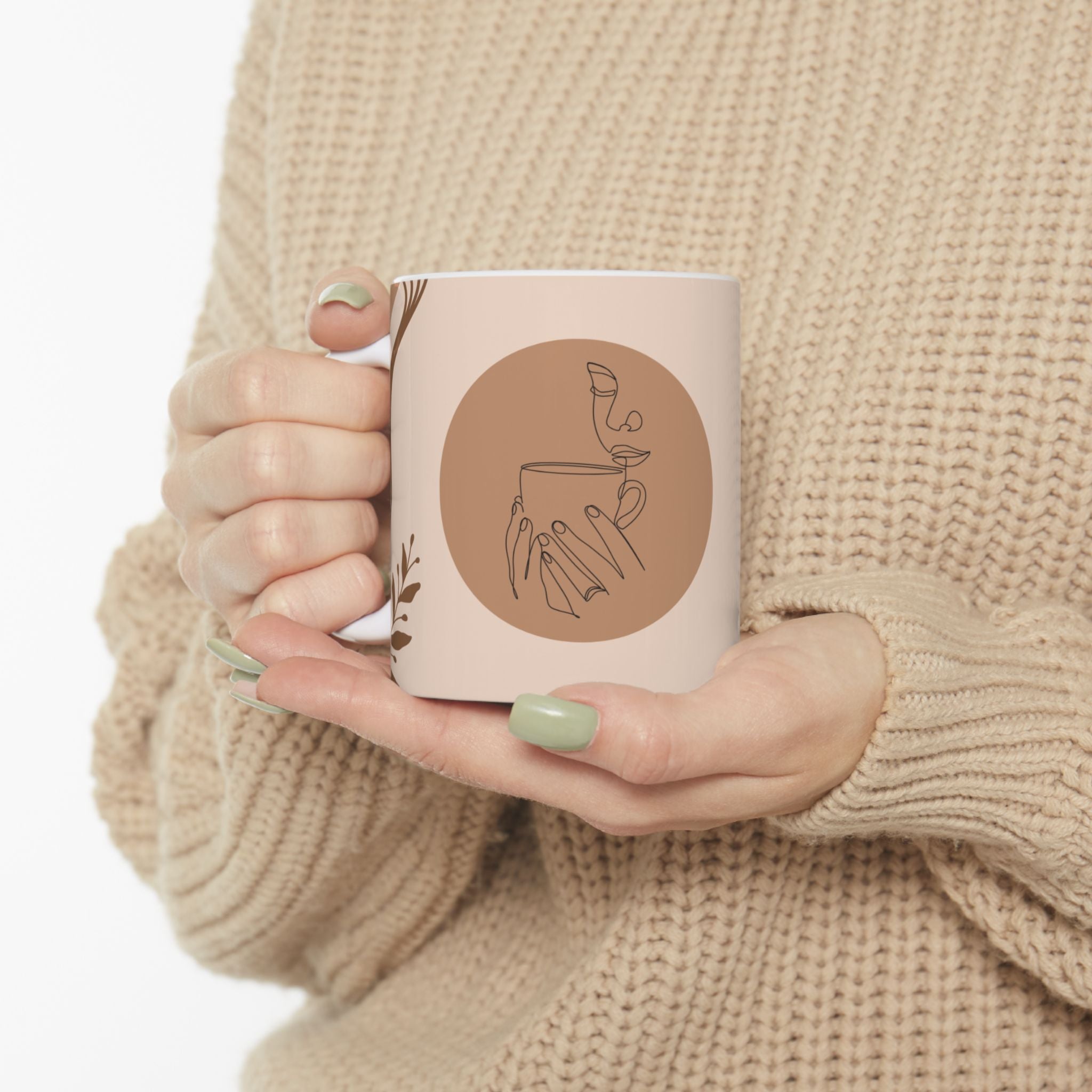 Life Is Better with Fresh Coffee Ceramic Mug — Beige Boho Coffee Cup (11oz/15oz)