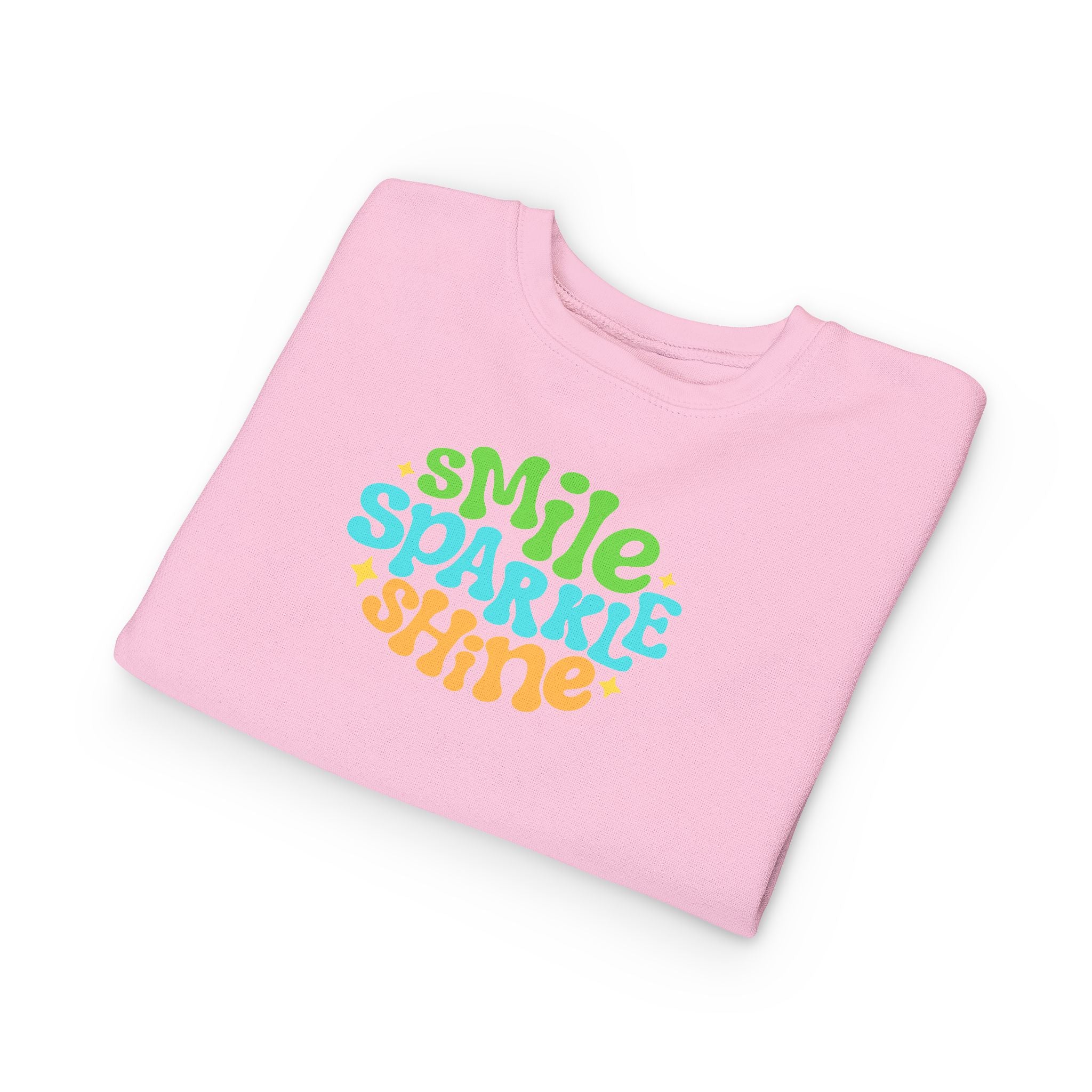 Toddler Sweatshirt – "Smile Sparkle Shine" Retro Rainbow Crewneck