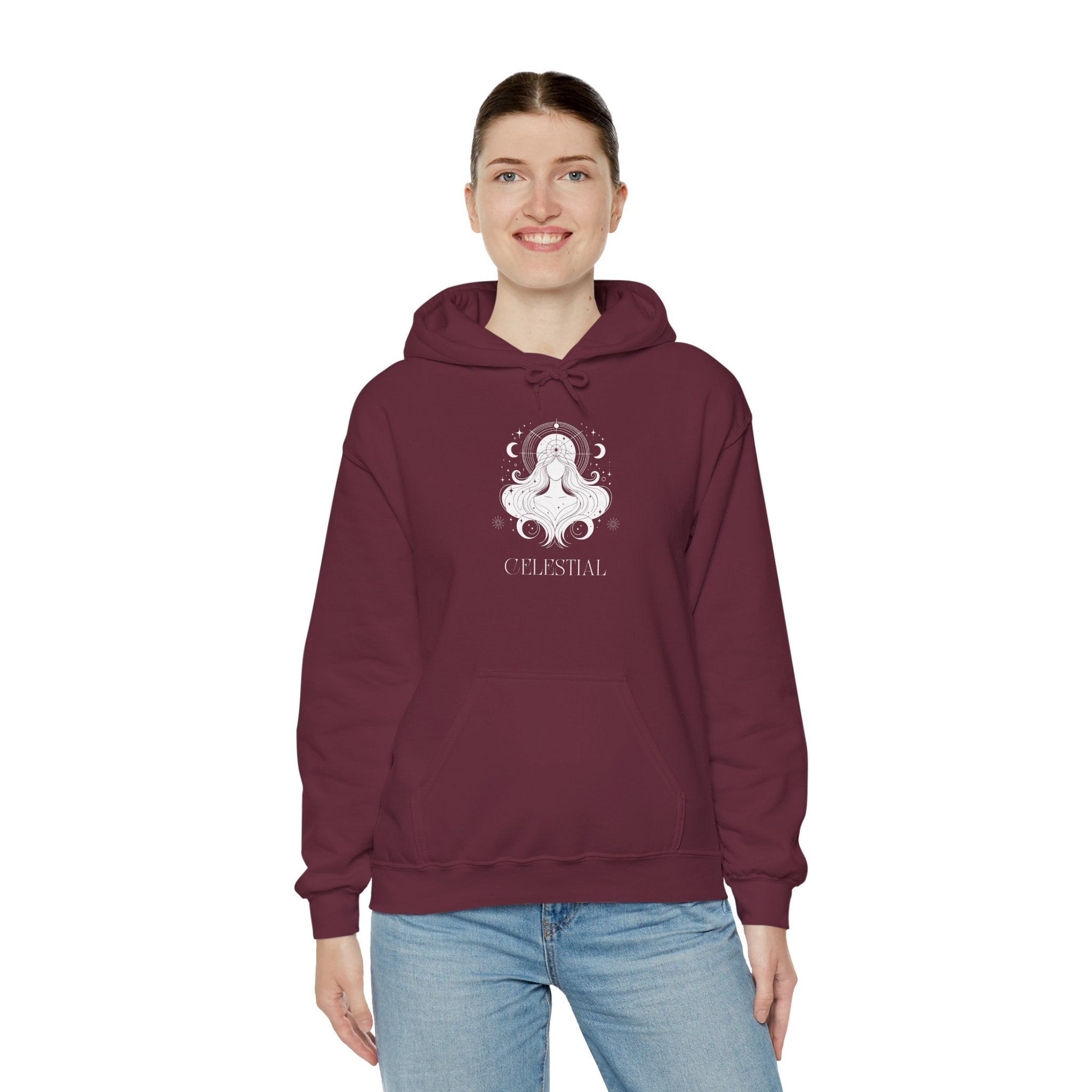 Celestial Goddess Hoodie — Mystical Moon & Star Graphic Sweatshirt