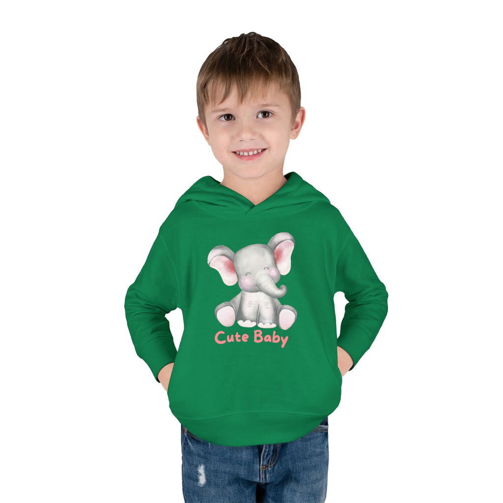 Toddler Hoodie — Cute Baby Elephant Pullover (Pink Text)