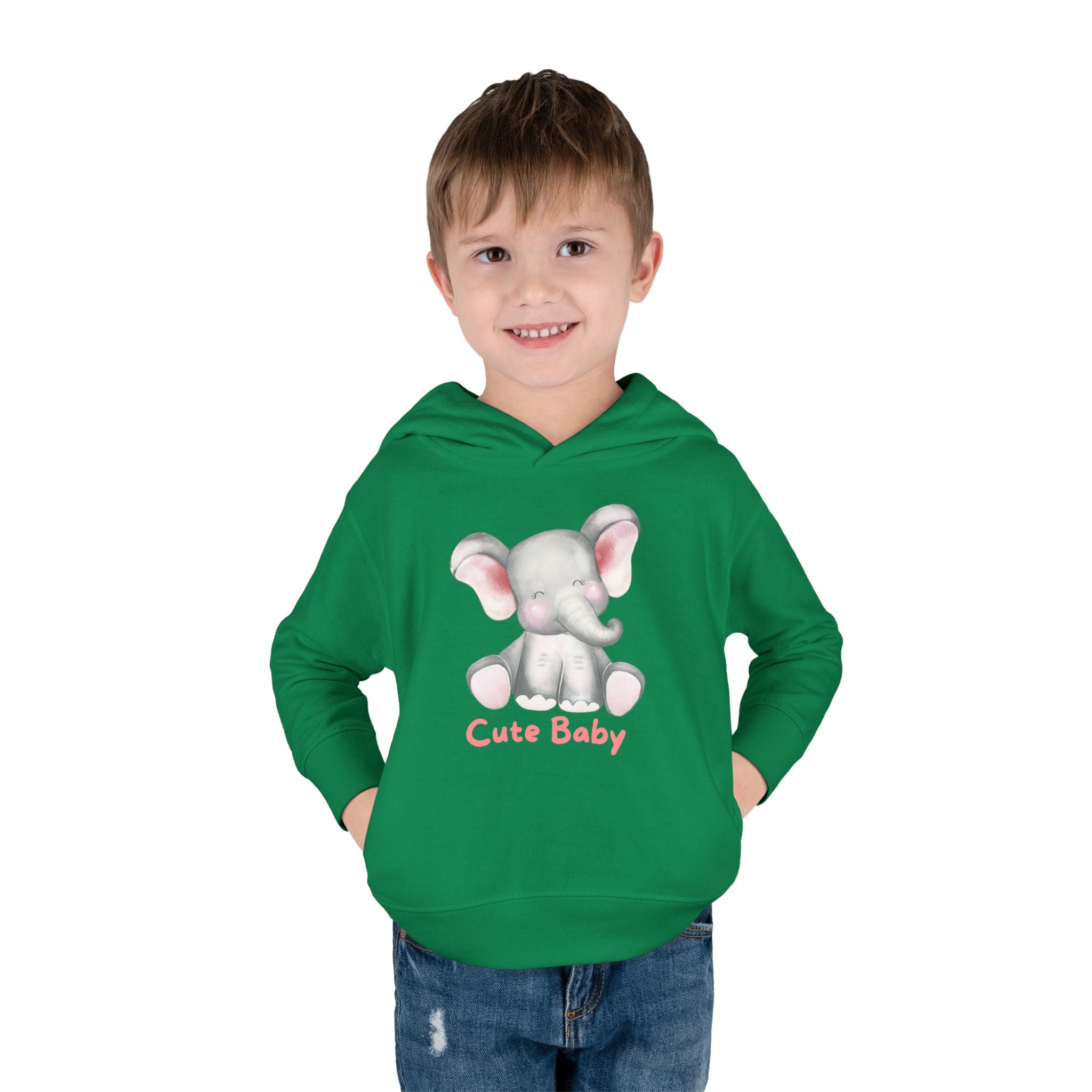 Toddler Hoodie — Cute Baby Elephant Pullover (Pink Text)