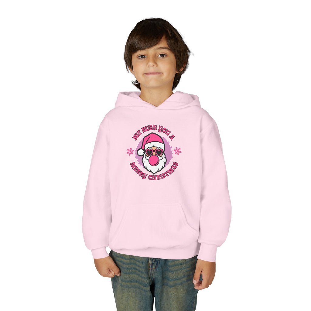 Kids Christmas Hoodie - Pink Sunglasses Santa "He Believes You" Holiday Sweatshirt