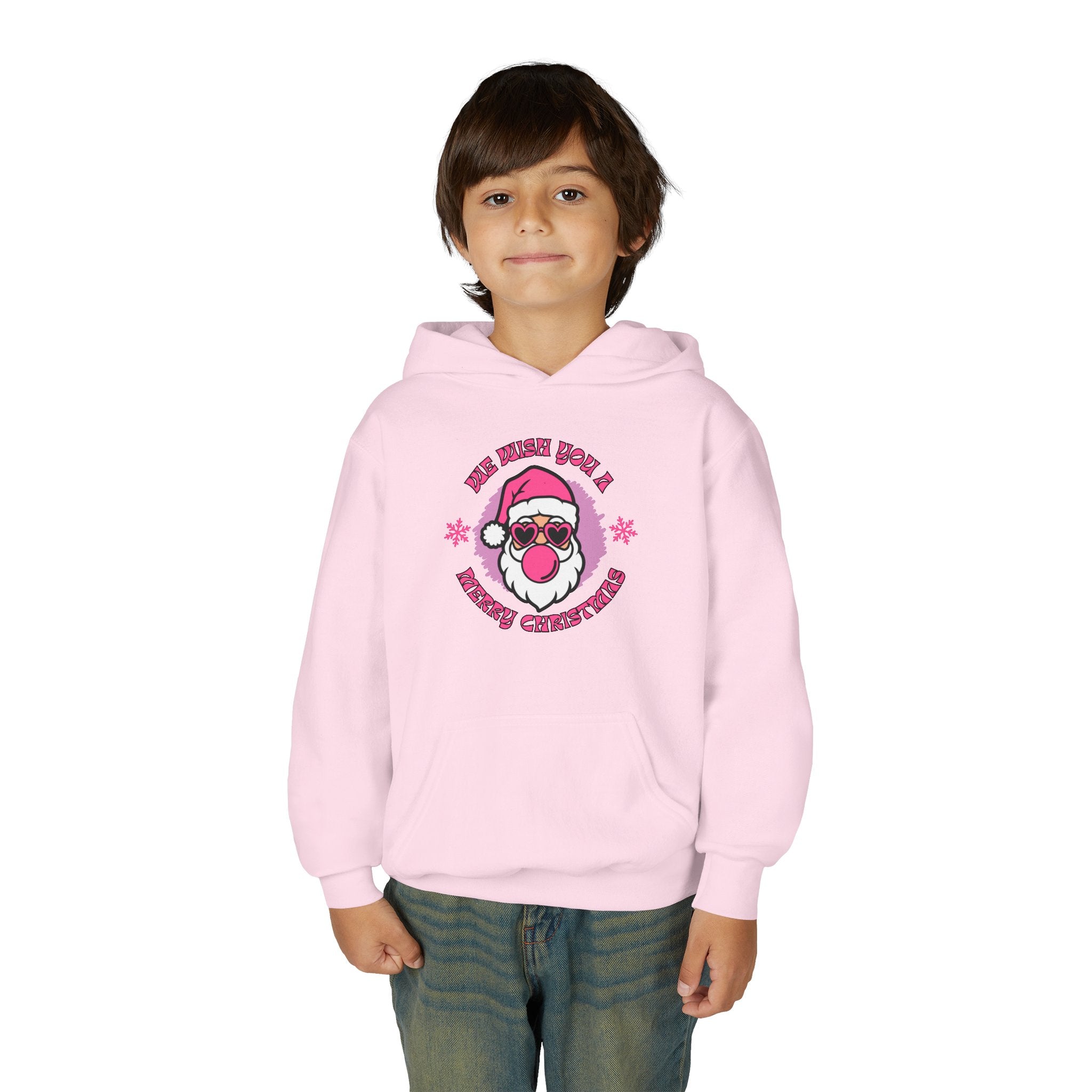 Kids Christmas Hoodie - Pink Sunglasses Santa "He Believes You" Holiday Sweatshirt