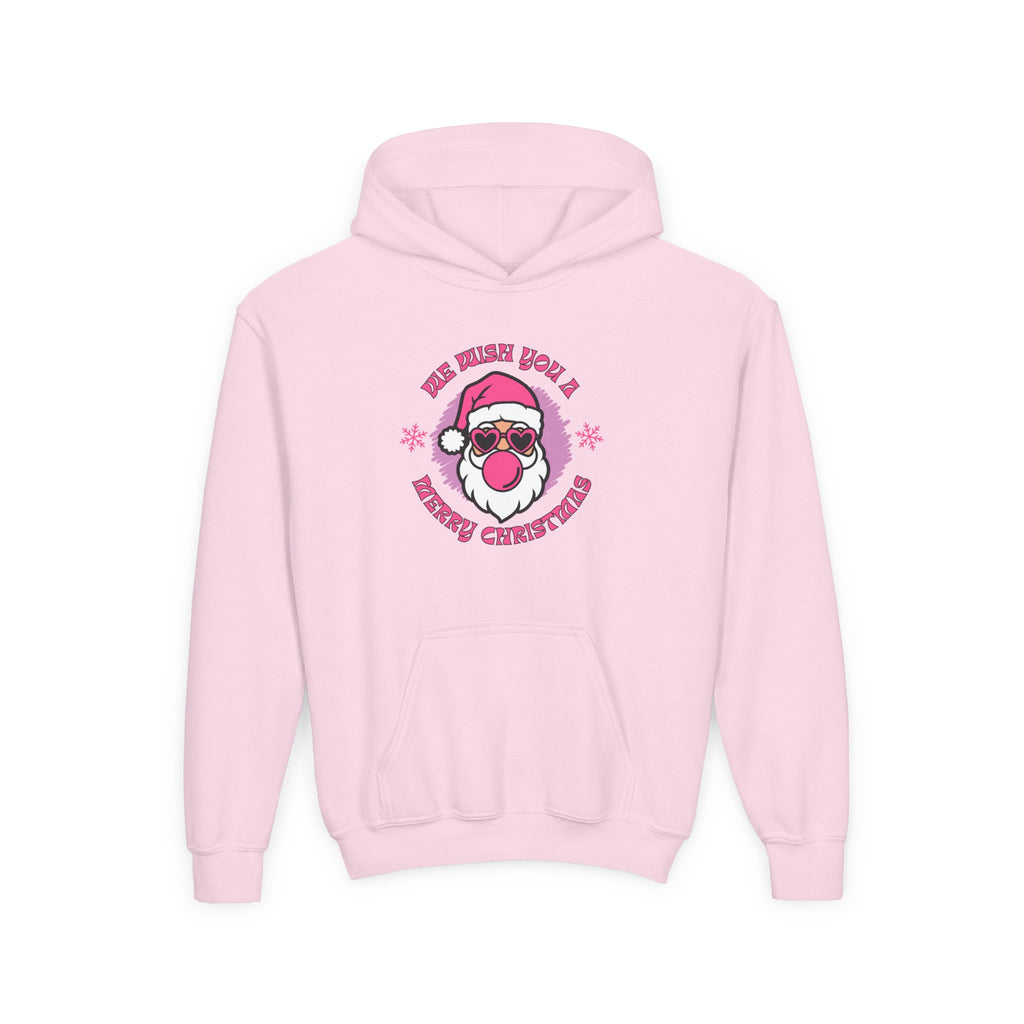 Kids Christmas Hoodie - Pink Sunglasses Santa "He Believes You" Holiday Sweatshirt