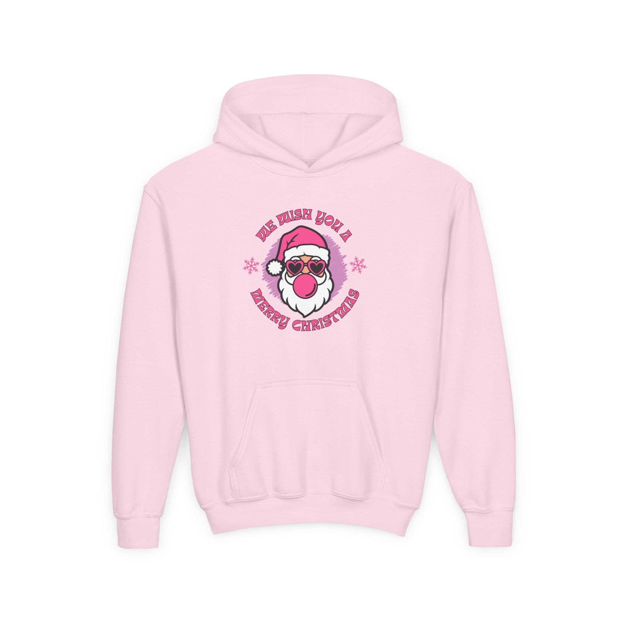 Kids Christmas Hoodie - Pink Sunglasses Santa "He Believes You" Holiday Sweatshirt