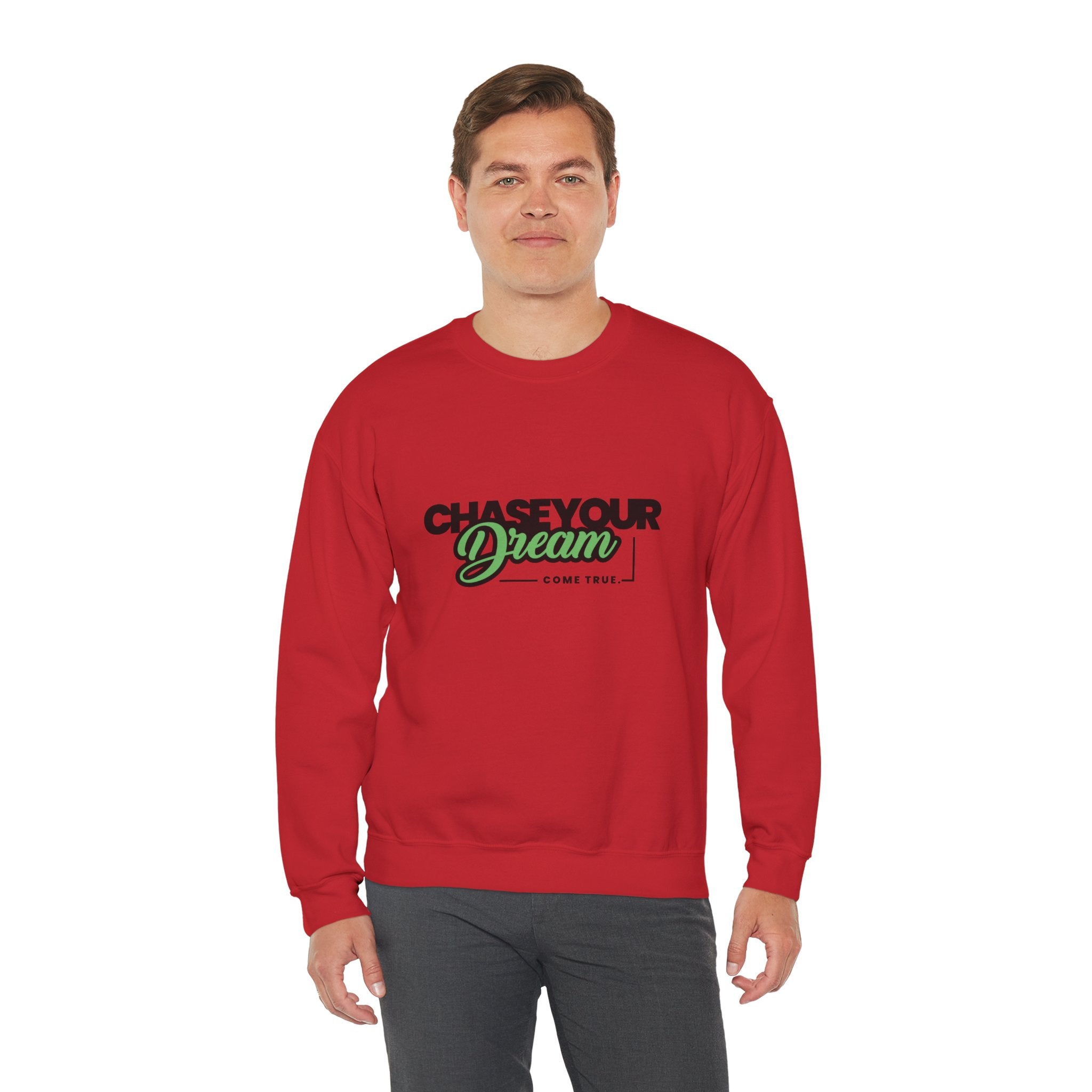Embroidered Crewneck Sweatshirt - 'Chase Your Dream' Motivational Graphic