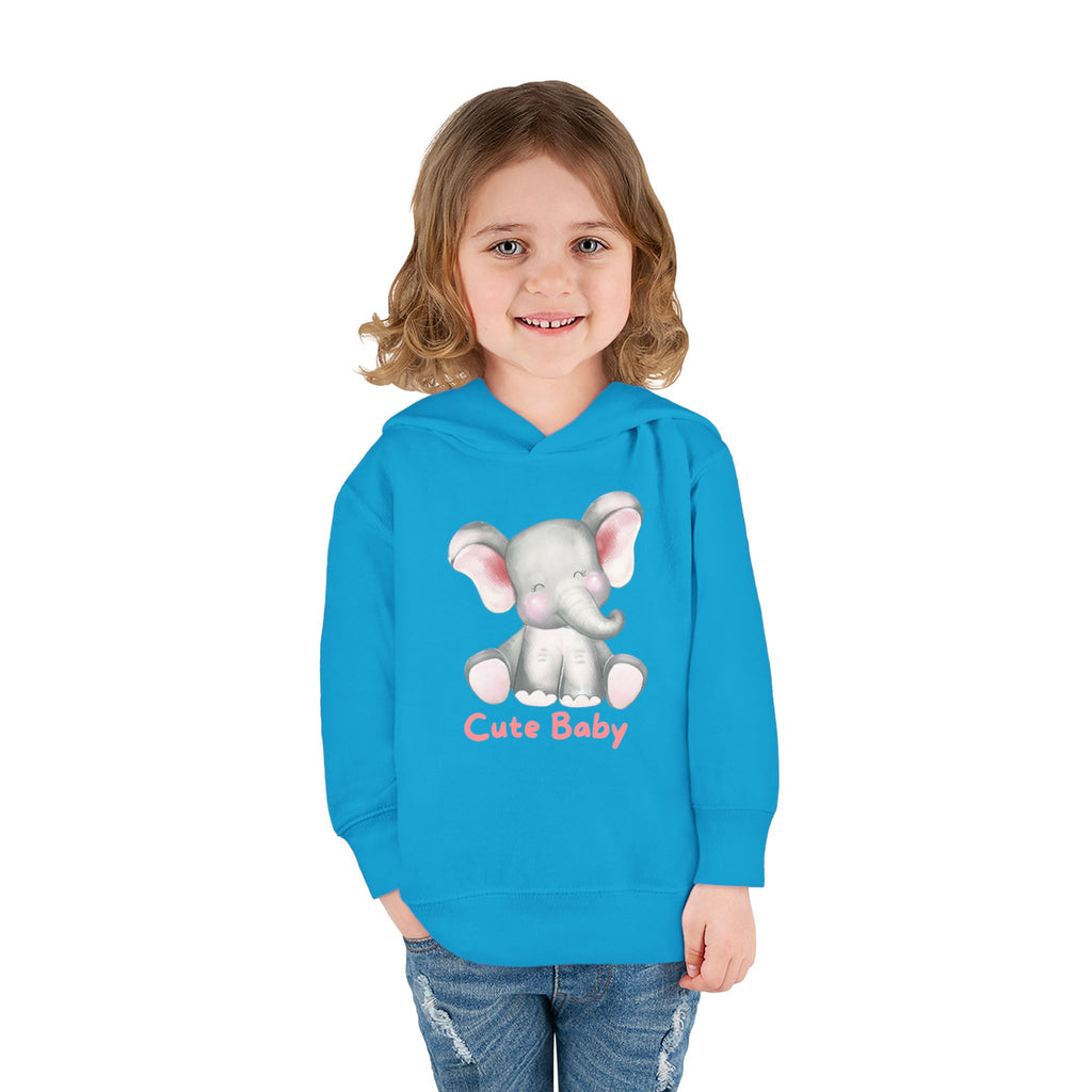 Toddler Hoodie — Cute Baby Elephant Pullover (Pink Text)