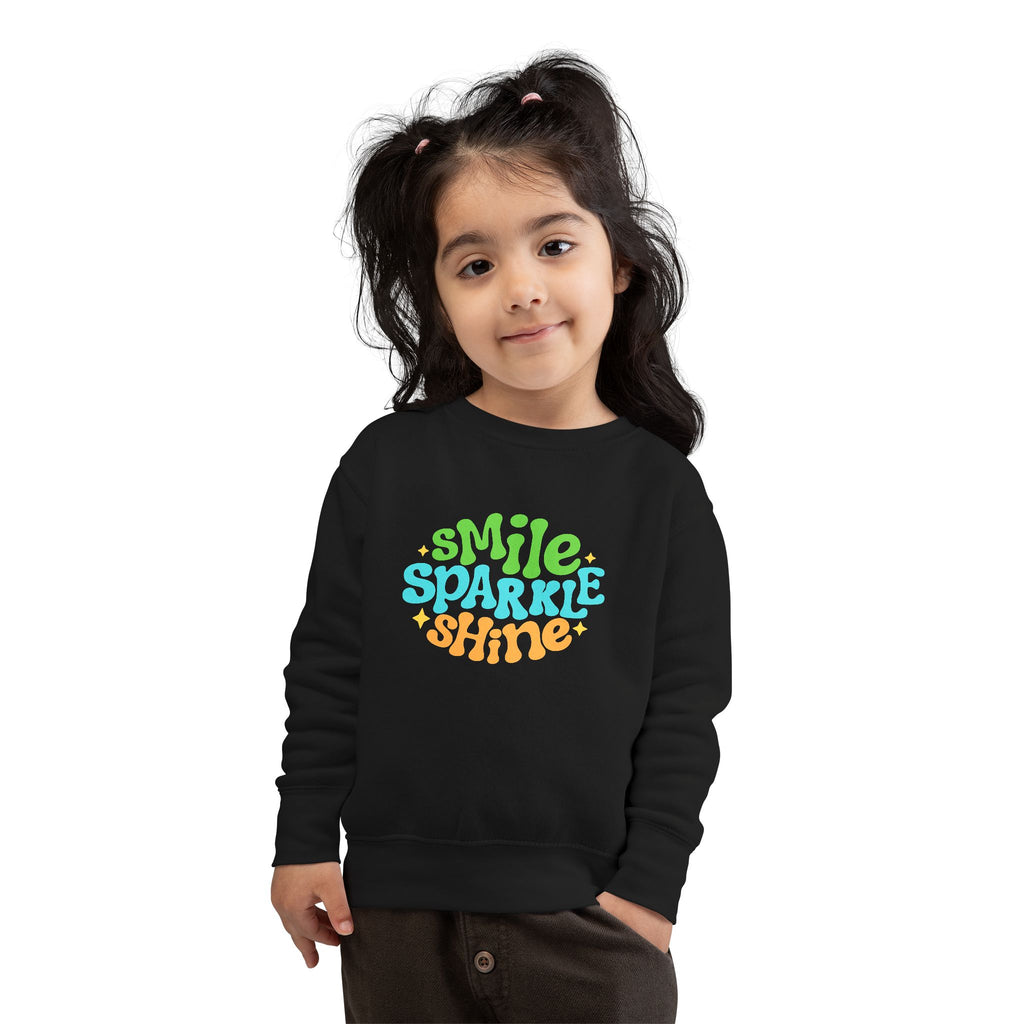Toddler Sweatshirt – "Smile Sparkle Shine" Retro Rainbow Crewneck