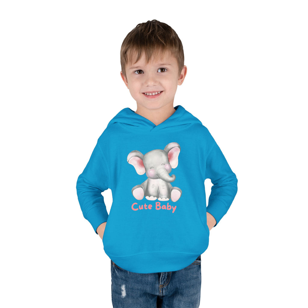 Toddler Hoodie — Cute Baby Elephant Pullover (Pink Text)