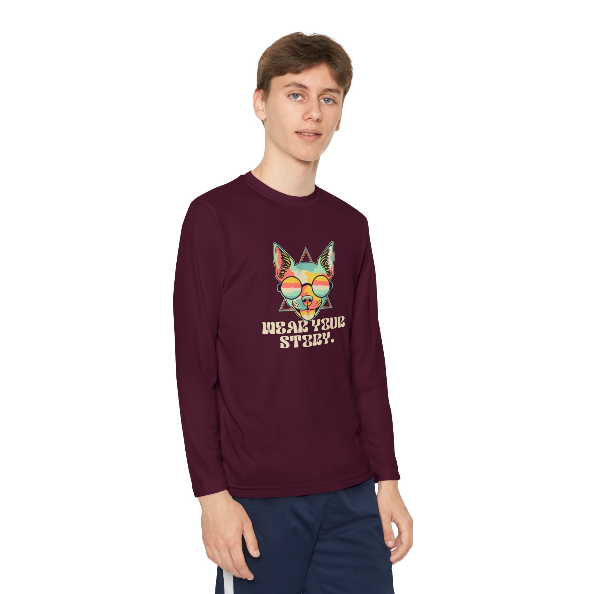 Youth Long Sleeve Tee — 'Wear Your Steez' Neon Dog Graphic