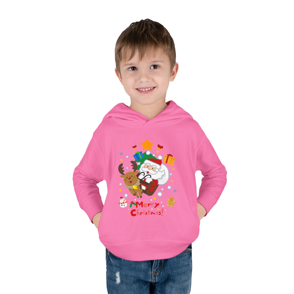 Toddler Hoodie — Merry Christmas Santa & Reindeer Holiday Pullover
