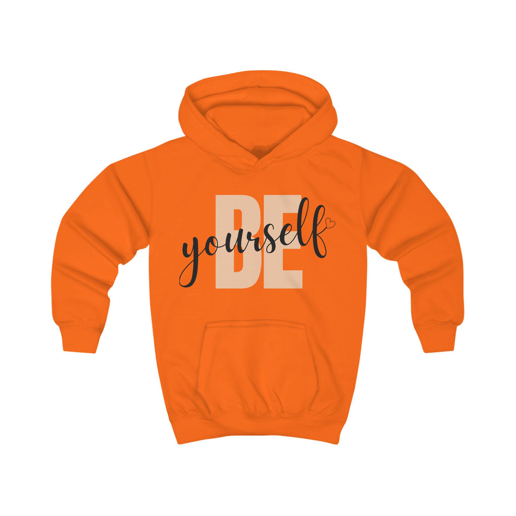 Kids Hoodie - Vibrant 'BE yourself' Graphic Orange Cozy Sweatshirt for Confidence and Comfort