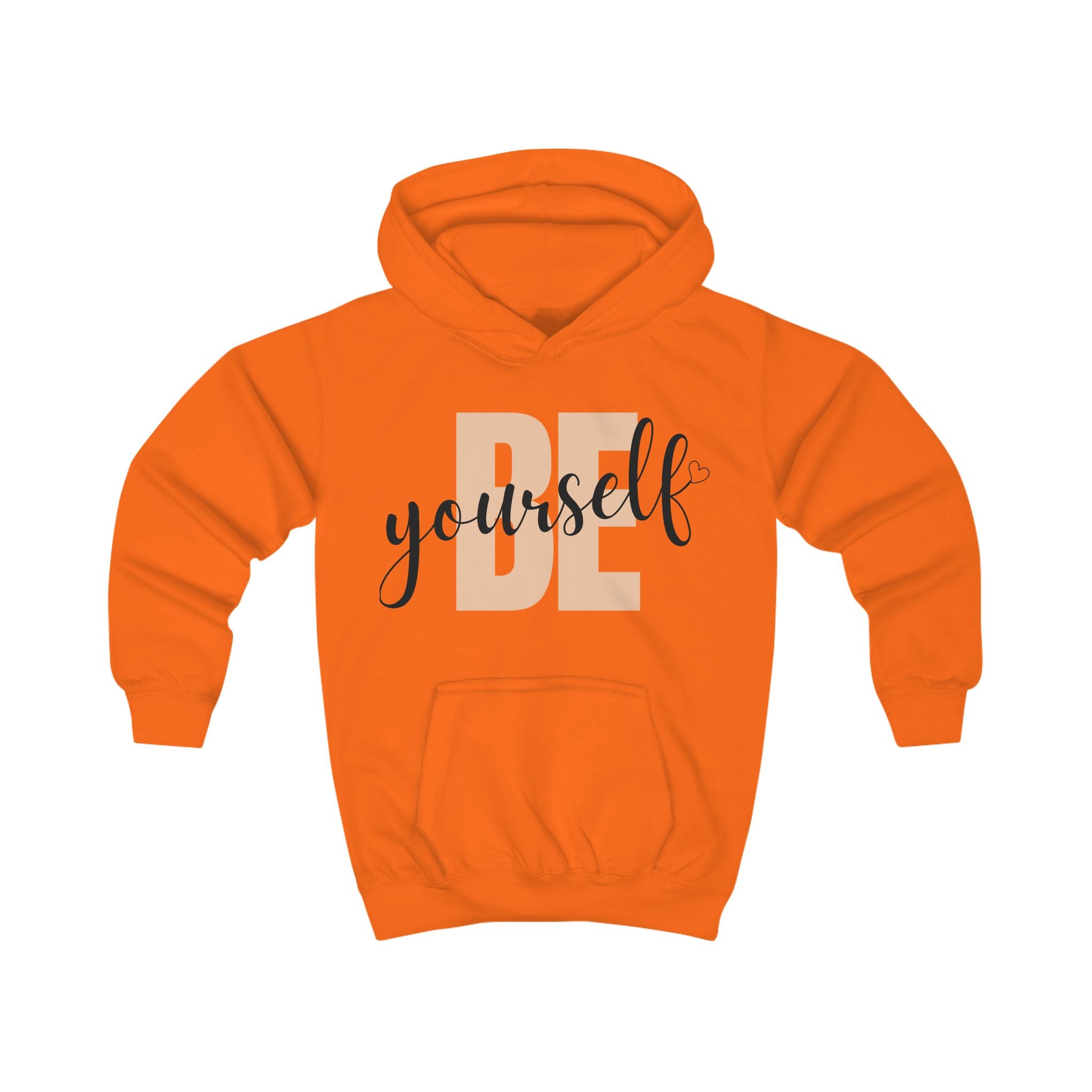 Kids Hoodie - Vibrant 'BE yourself' Graphic Orange Cozy Sweatshirt for Confidence and Comfort
