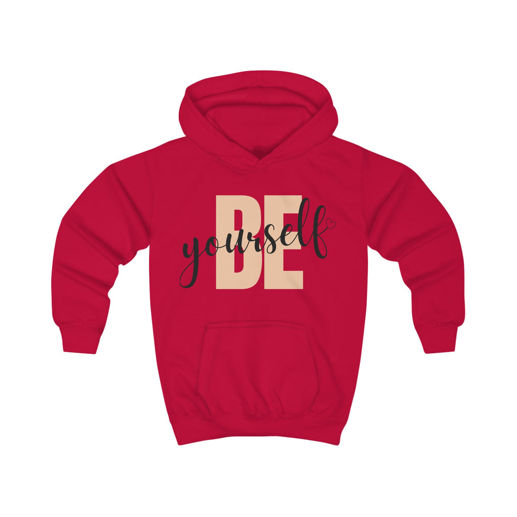 Kids Hoodie - Vibrant 'BE yourself' Graphic Orange Cozy Sweatshirt for Confidence and Comfort