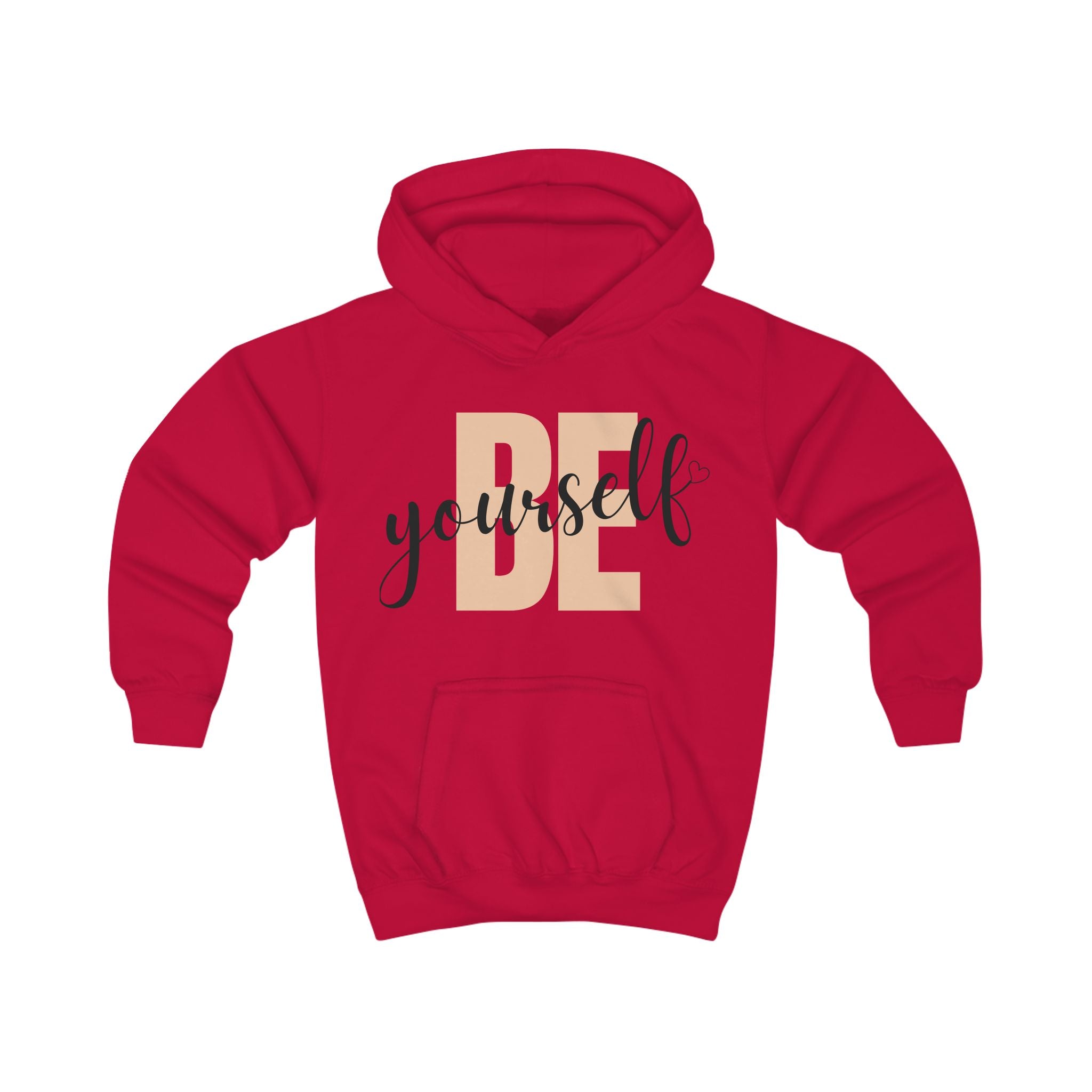 Kids Hoodie - Vibrant 'BE yourself' Graphic Orange Cozy Sweatshirt for Confidence and Comfort