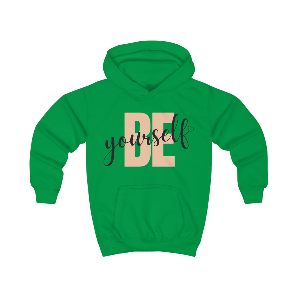 Kids Hoodie - Vibrant 'BE yourself' Graphic Orange Cozy Sweatshirt for Confidence and Comfort
