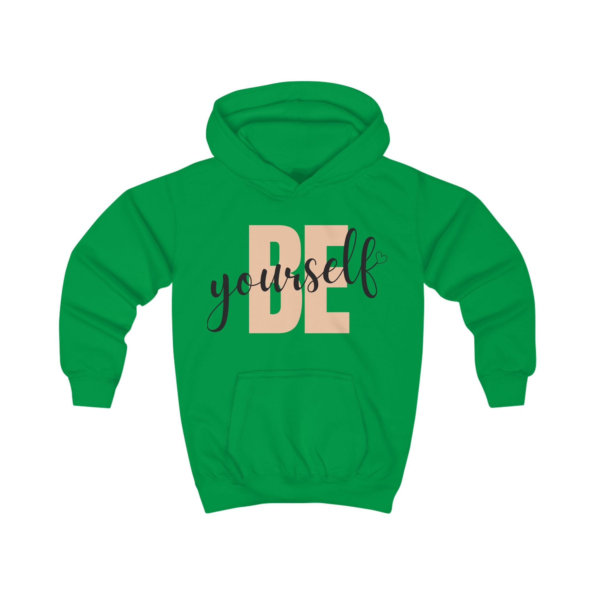 Kids Hoodie - Vibrant 'BE yourself' Graphic Orange Cozy Sweatshirt for Confidence and Comfort