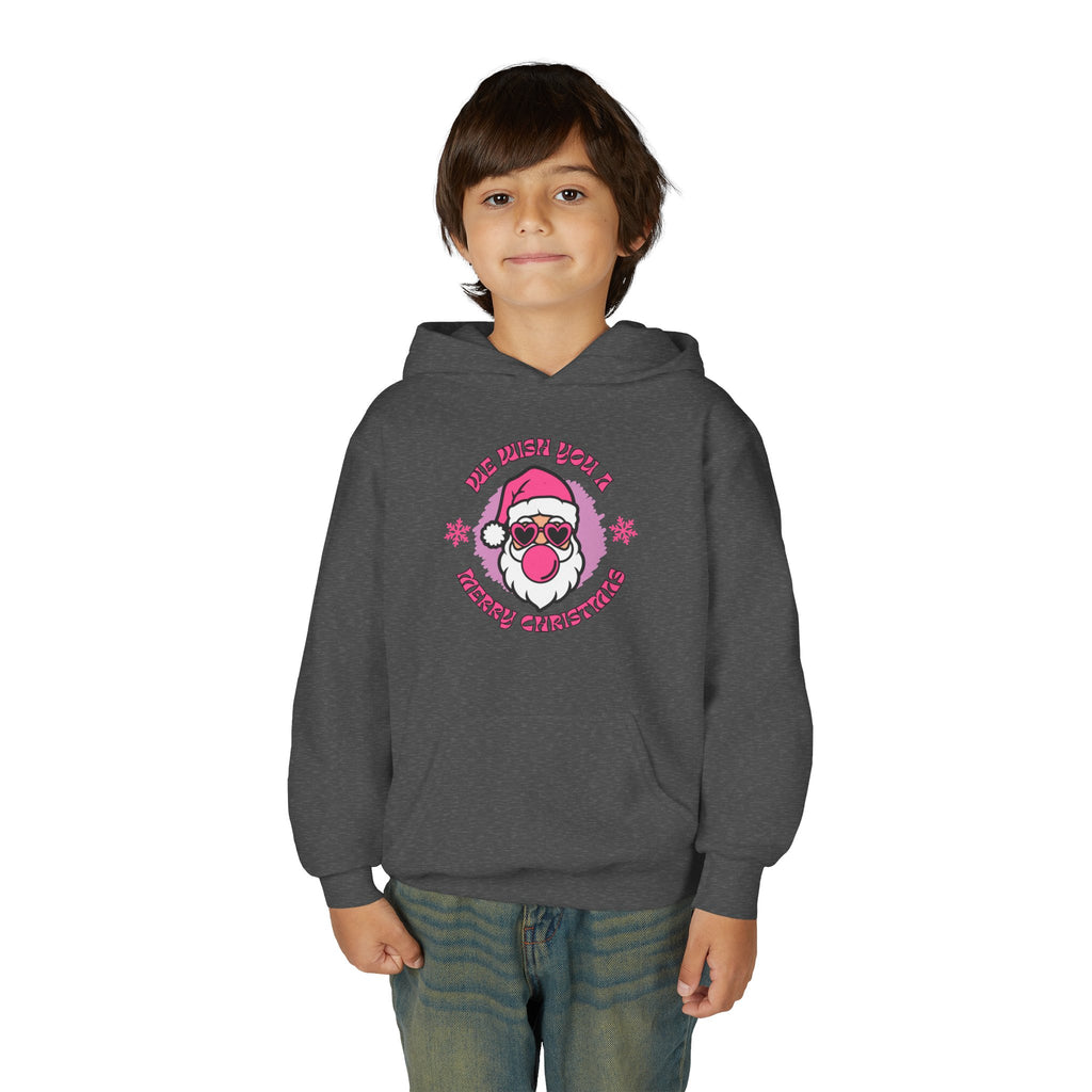 Kids Christmas Hoodie - Pink Sunglasses Santa "He Believes You" Holiday Sweatshirt
