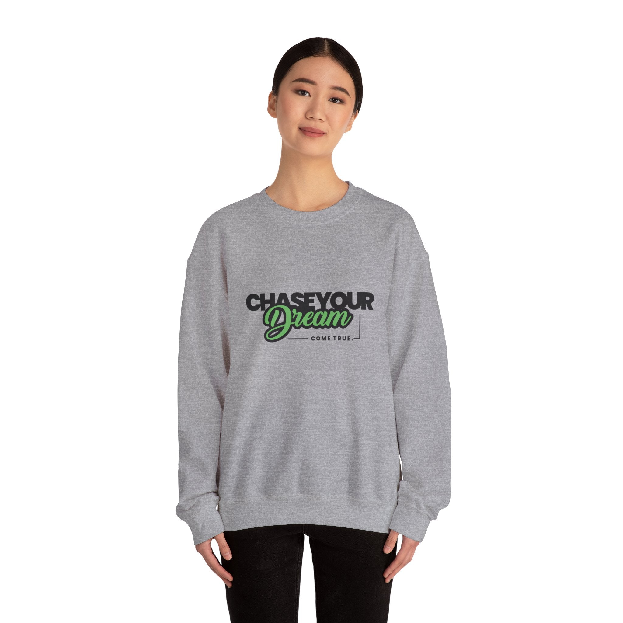 Embroidered Crewneck Sweatshirt - 'Chase Your Dream' Motivational Graphic