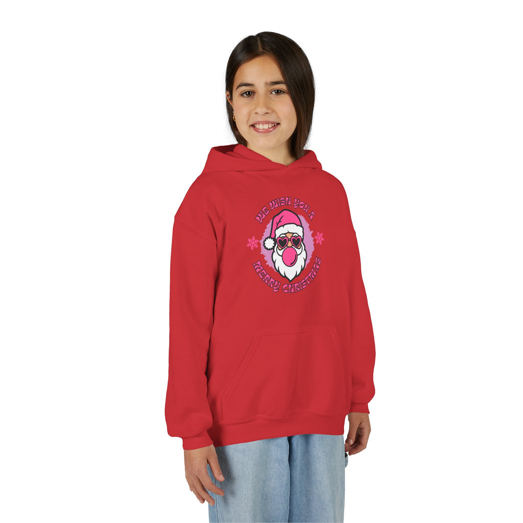 Kids Christmas Hoodie - Pink Sunglasses Santa "He Believes You" Holiday Sweatshirt