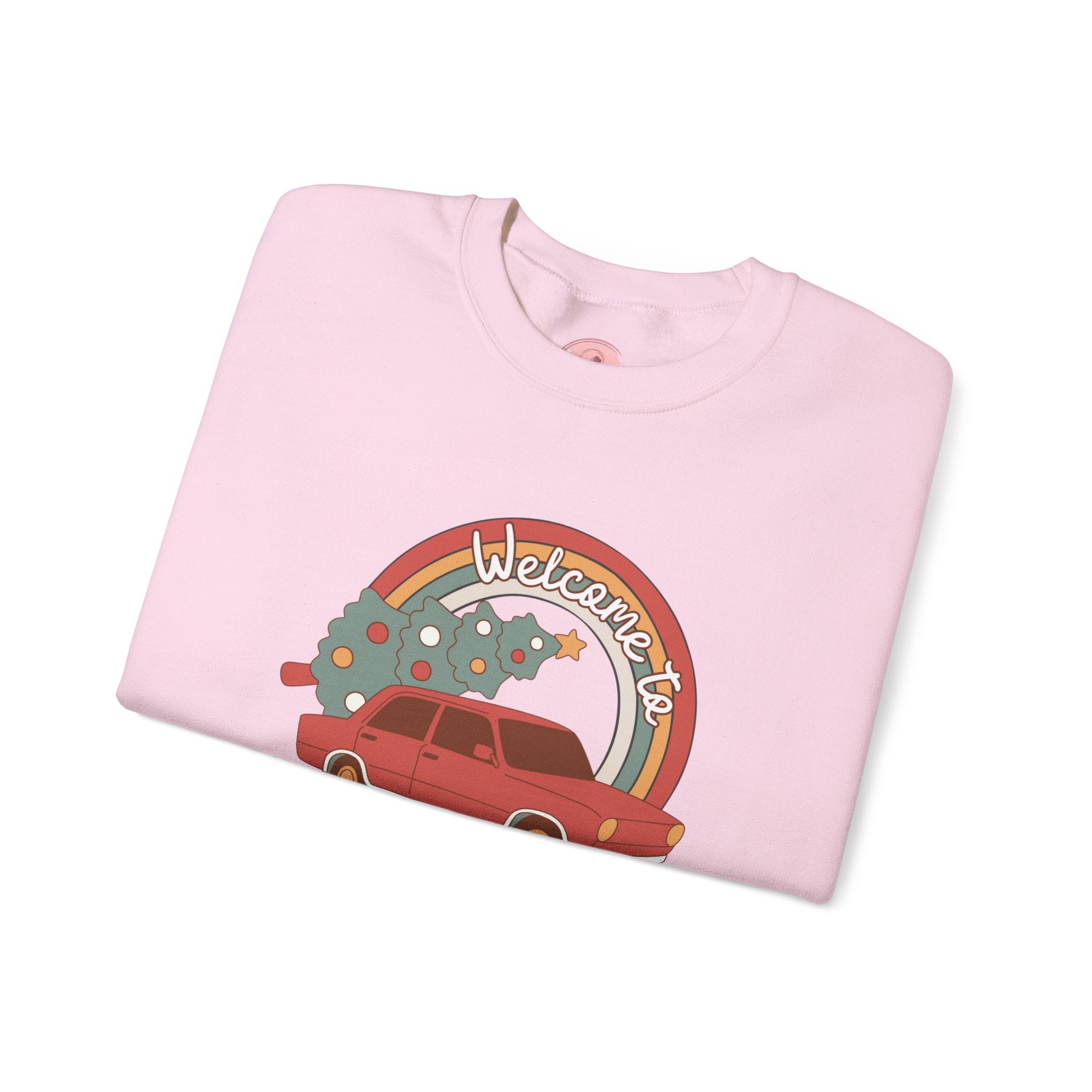 Holiday Season Sweatshirt — Retro Car & Tree Christmas Crewneck