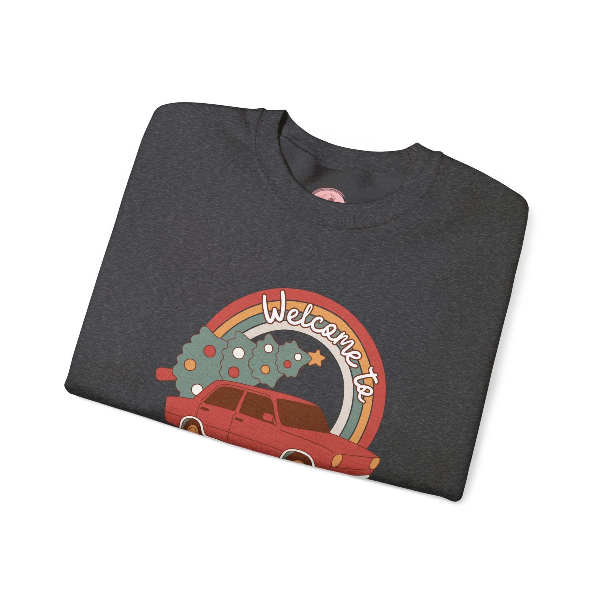 Holiday Season Sweatshirt — Retro Car & Tree Christmas Crewneck